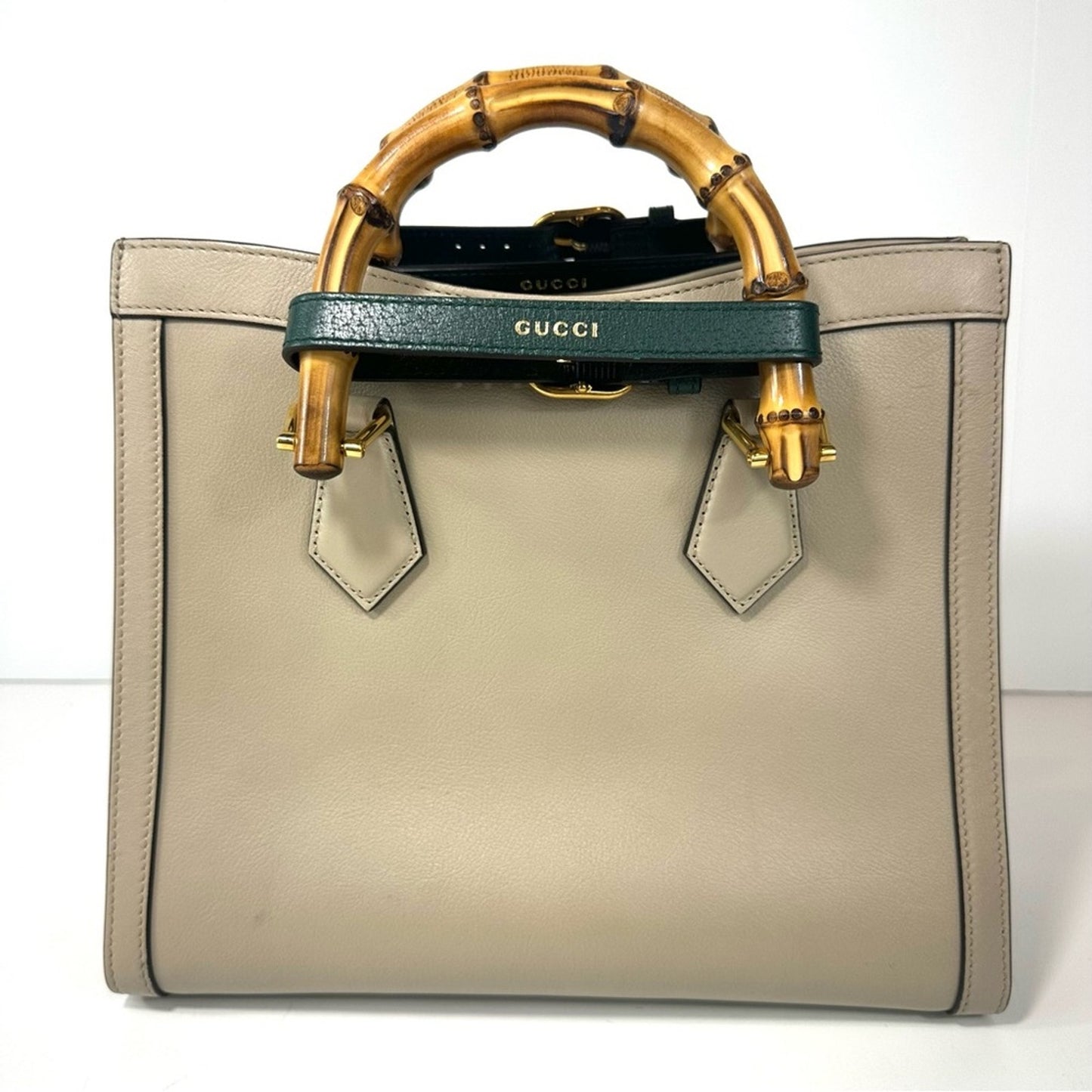 GUCCI Small Diana Taupe Beige Leather Structured Bamboo Handle Tote Handbag