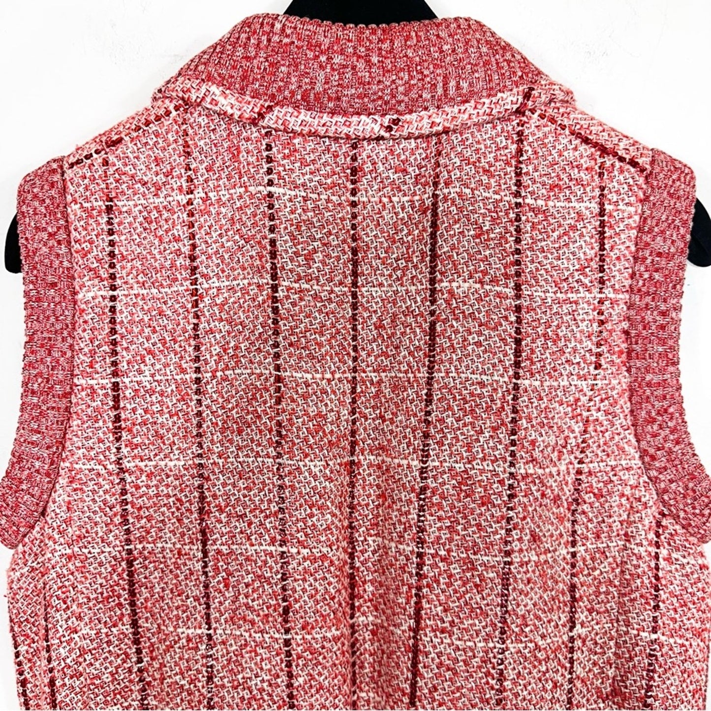 Chanel 2001 Vintage Karl Lagerfeld Spring Red White Sequin Tweed Vest FR 38 US 6