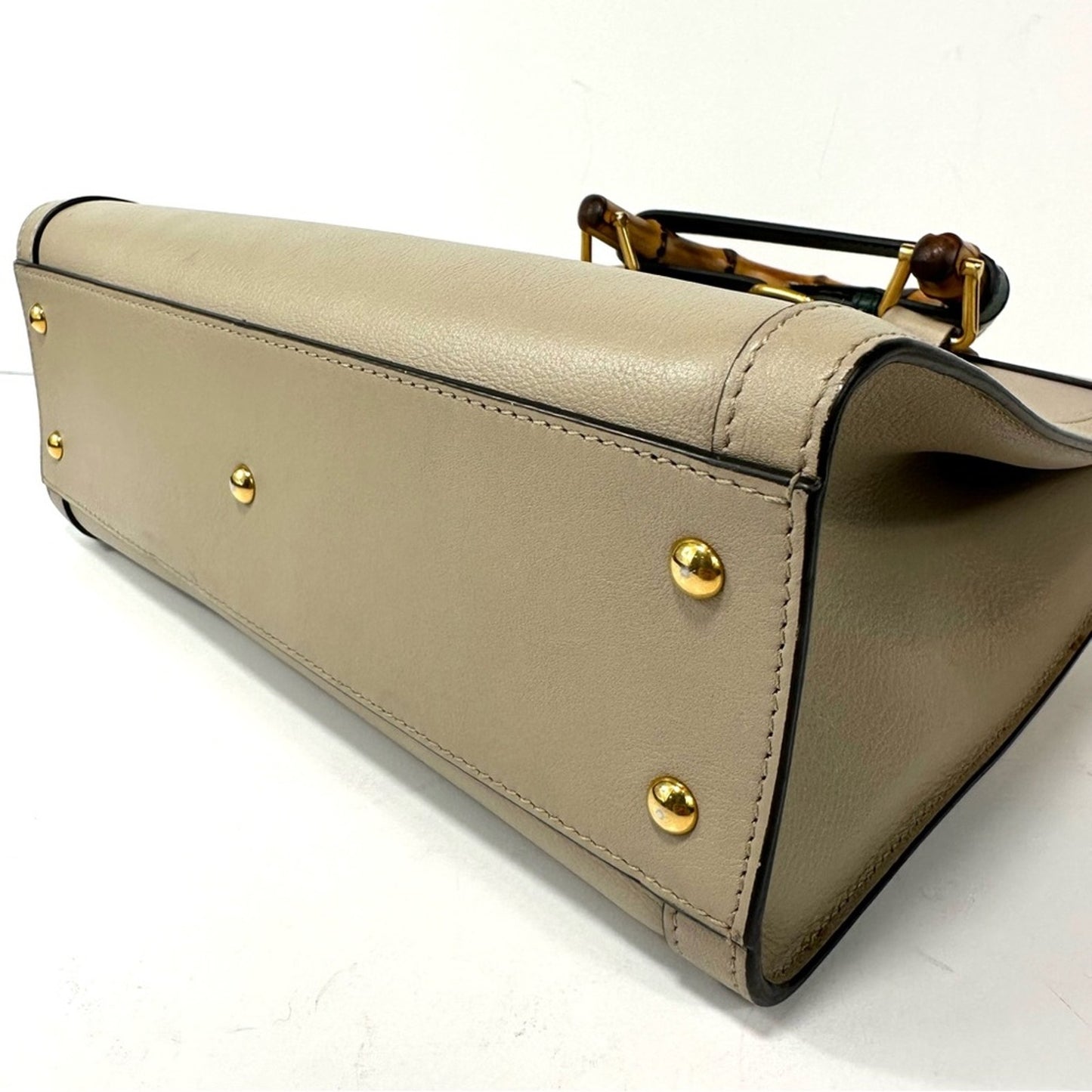 GUCCI Small Diana Taupe Beige Leather Structured Bamboo Handle Tote Handbag