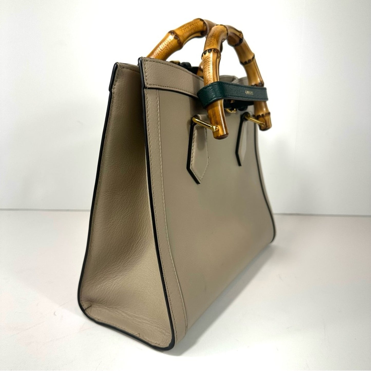 GUCCI Small Diana Taupe Beige Leather Structured Bamboo Handle Tote Handbag