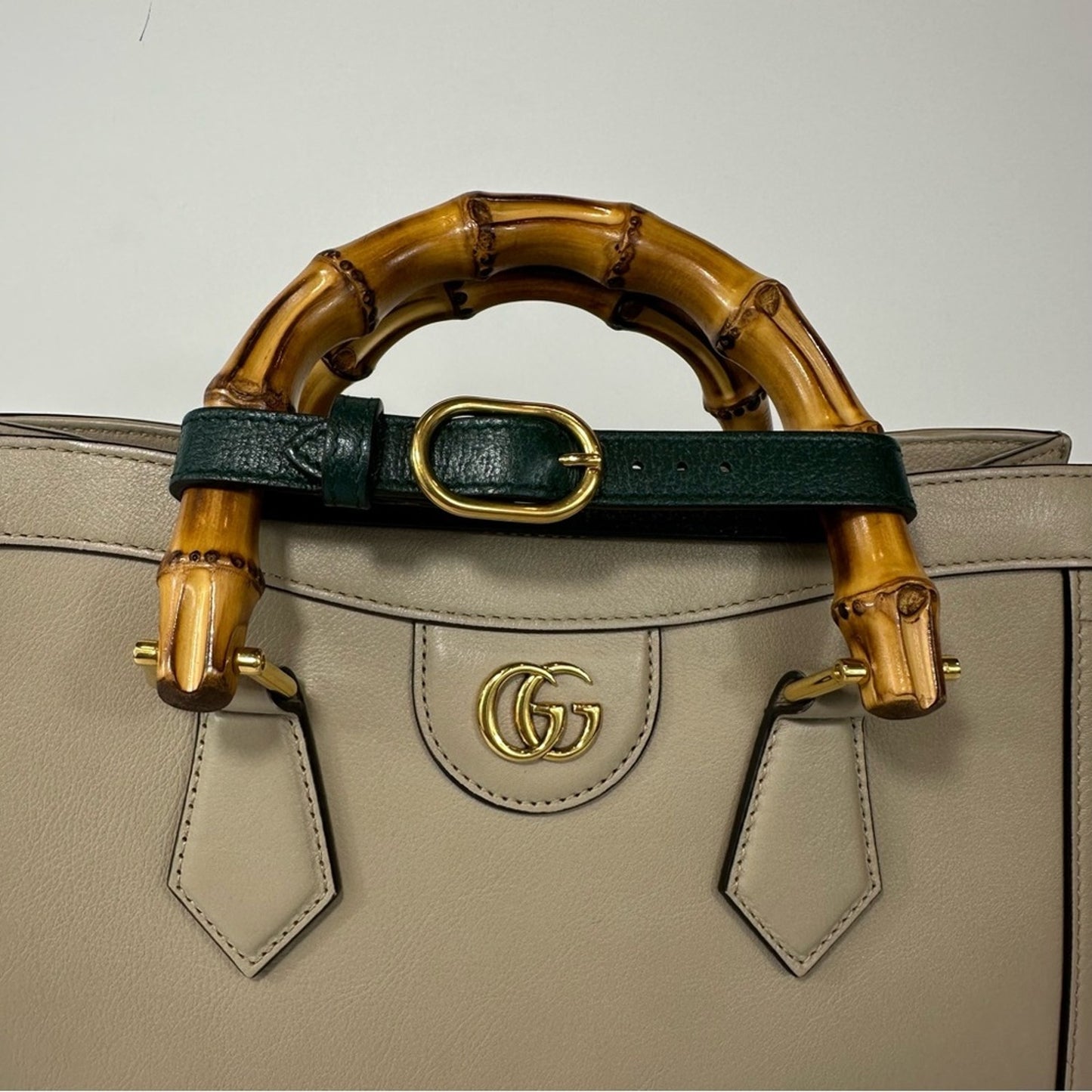 GUCCI Small Diana Taupe Beige Leather Structured Bamboo Handle Tote Handbag