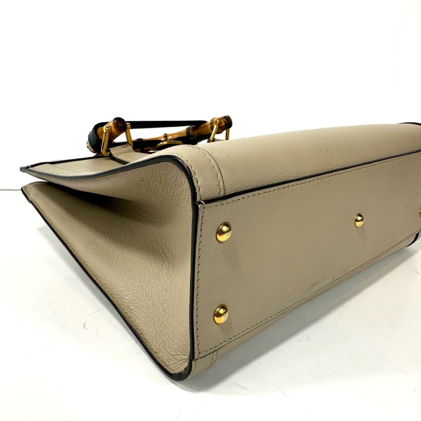 GUCCI Small Diana Taupe Beige Leather Structured Bamboo Handle Tote Handbag