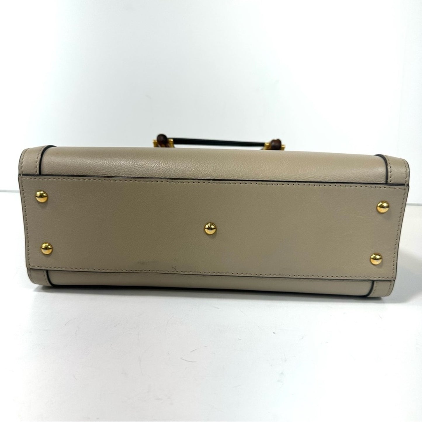 GUCCI Small Diana Taupe Beige Leather Structured Bamboo Handle Tote Handbag