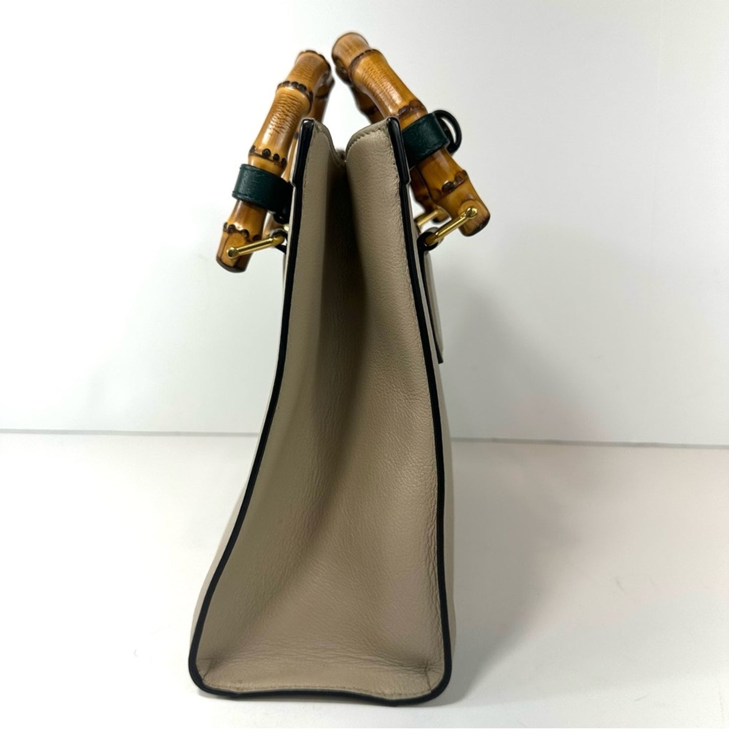 GUCCI Small Diana Taupe Beige Leather Structured Bamboo Handle Tote Handbag