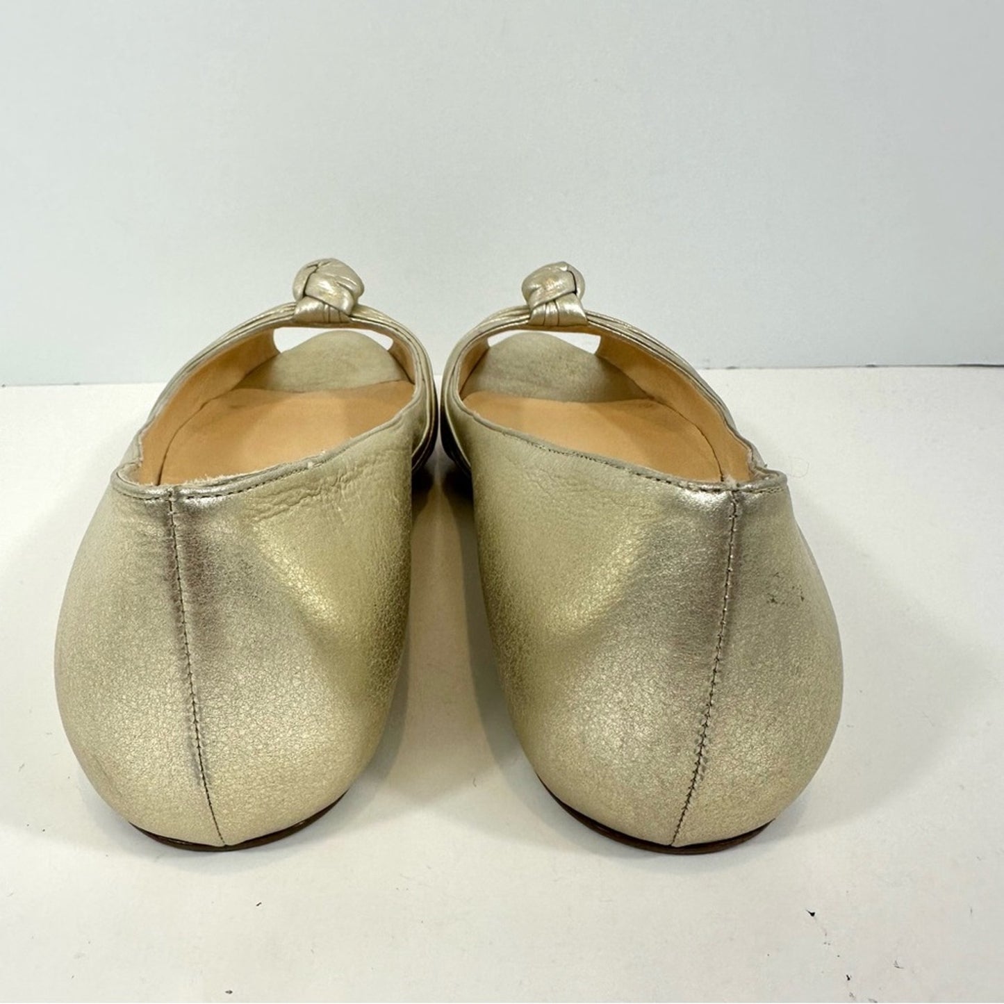 Christian Louboutin Turban Knot Open Toe Metallic Gold Leather Flats Size 38.5