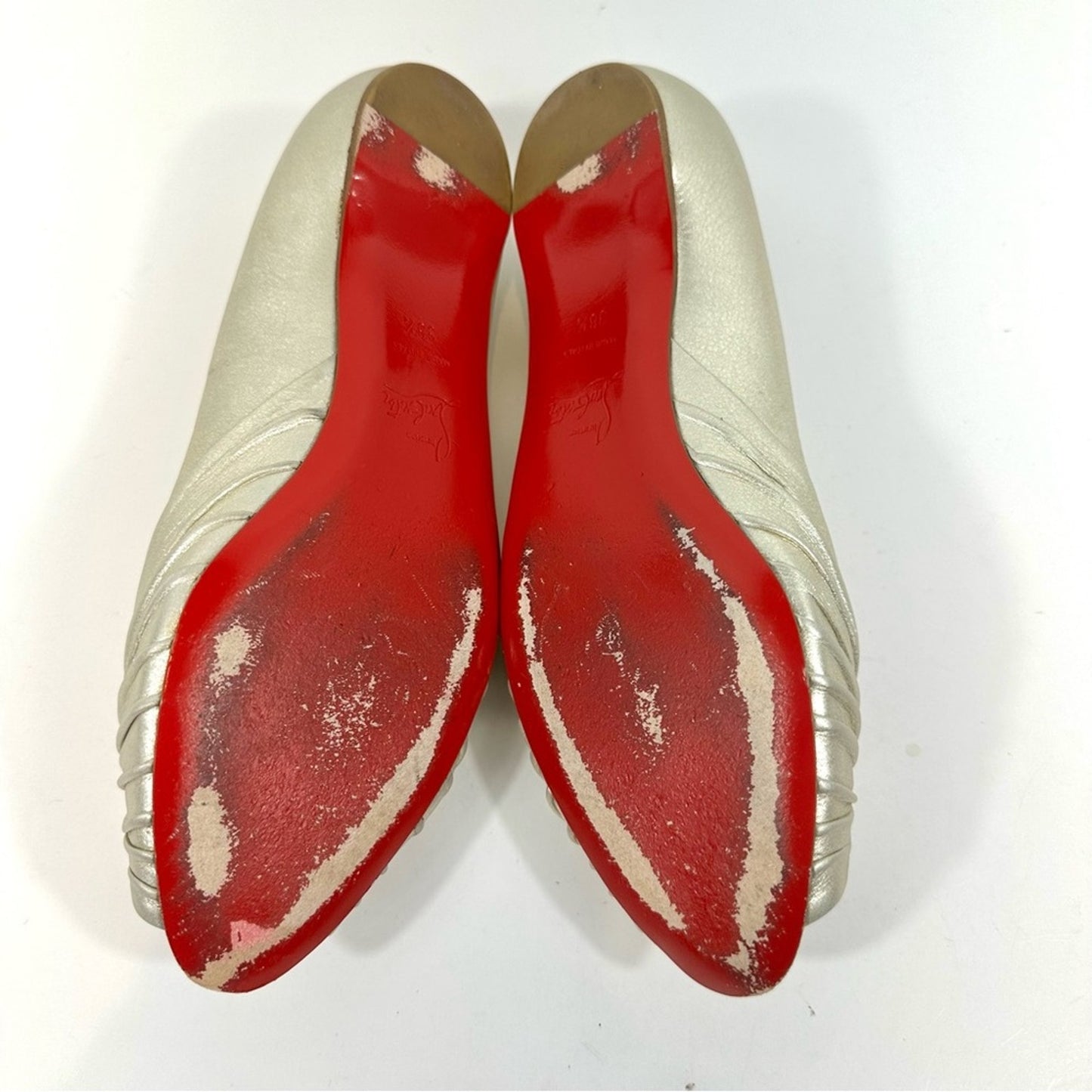 Christian Louboutin Turban Knot Open Toe Metallic Gold Leather Flats Size 38.5
