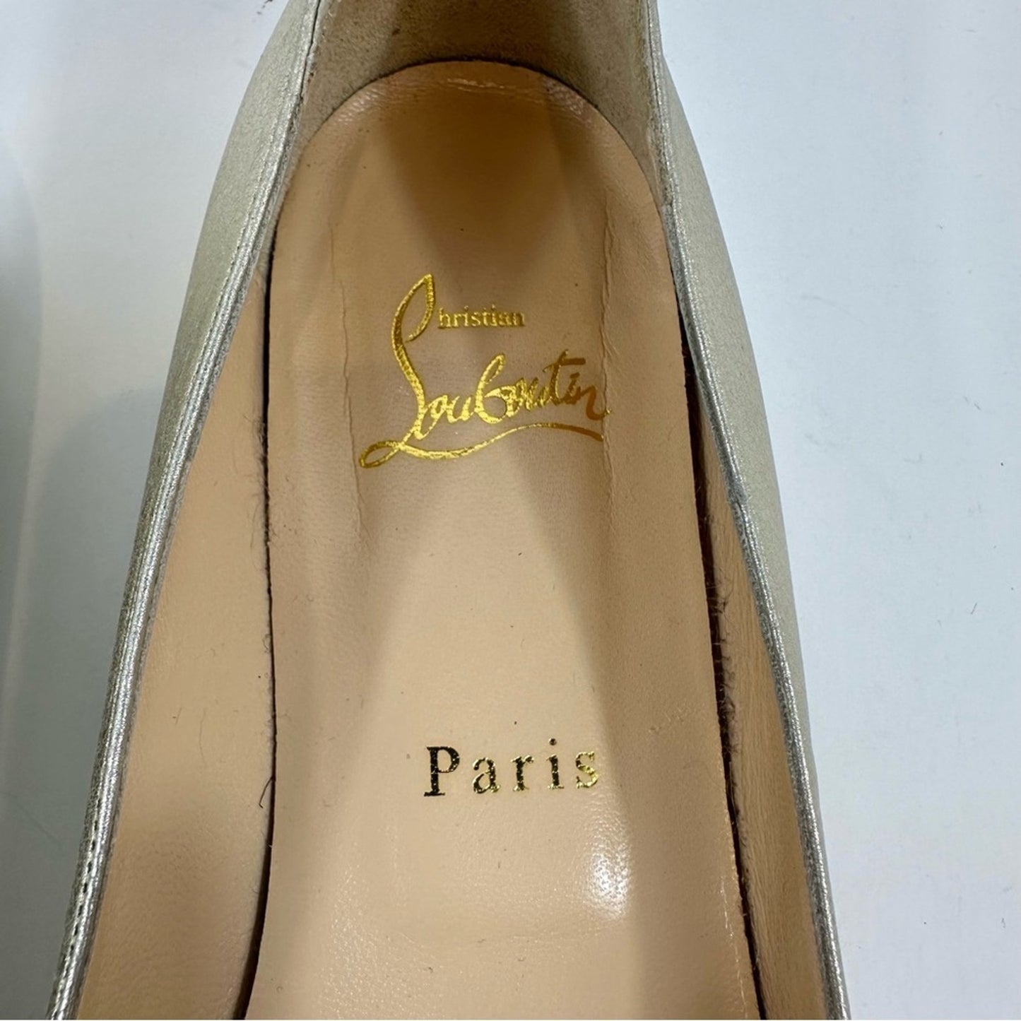 Christian Louboutin Turban Knot Open Toe Metallic Gold Leather Flats Size 38.5