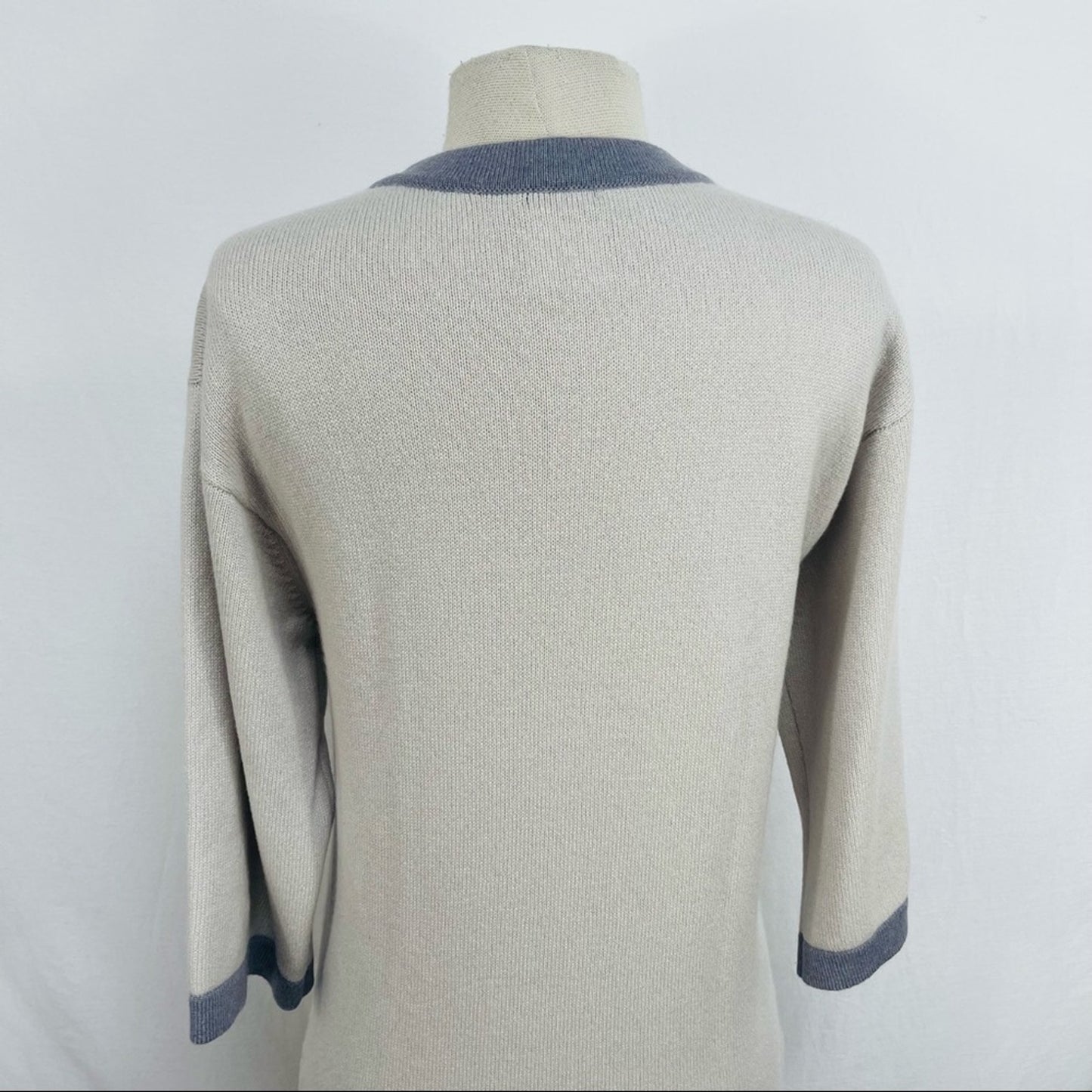 CHANEL Grey Cashmere Sweater Cardigan Dress with Silver Zipper And Button Detail