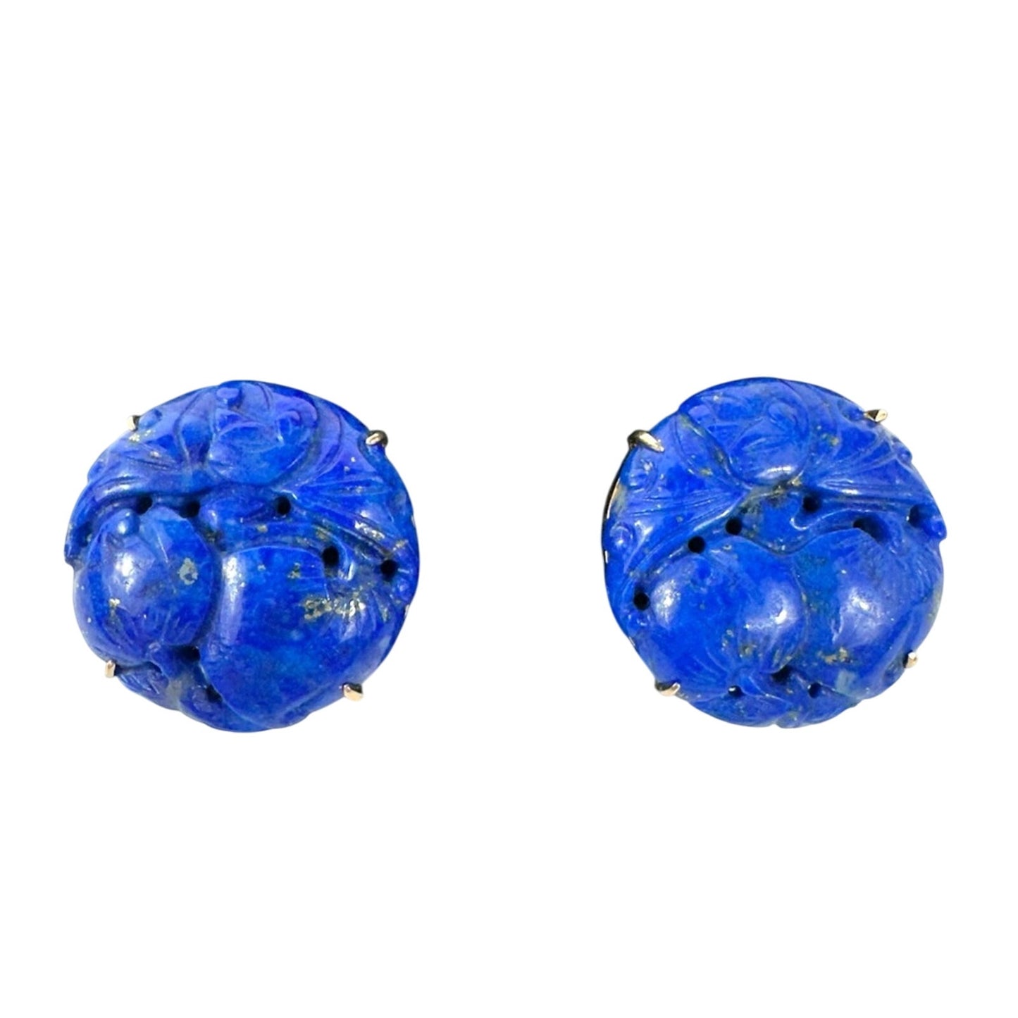 Gumps Vintage 14k Gold Carved Lapis Coin Earrings