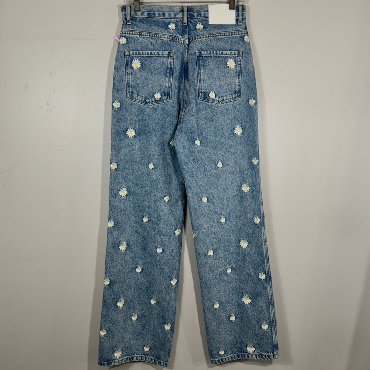 Sandro Paris Blea Daisy Flower Embroidered High Rise Blue Denim Jeans FR 40 US 8