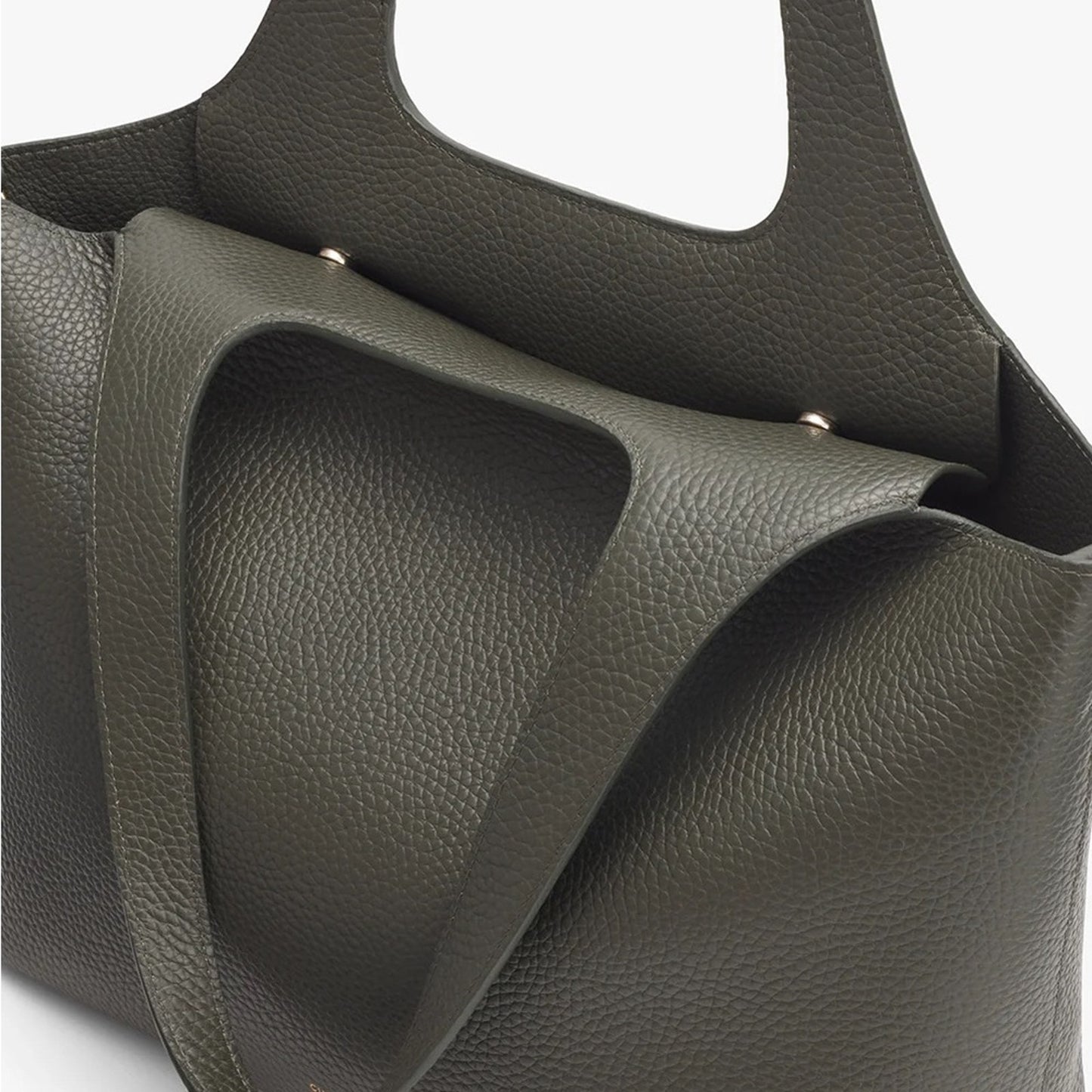 Cuyana System Tote 16-inch Pebbled Leather Dark Olive Green Minimalist Handbag