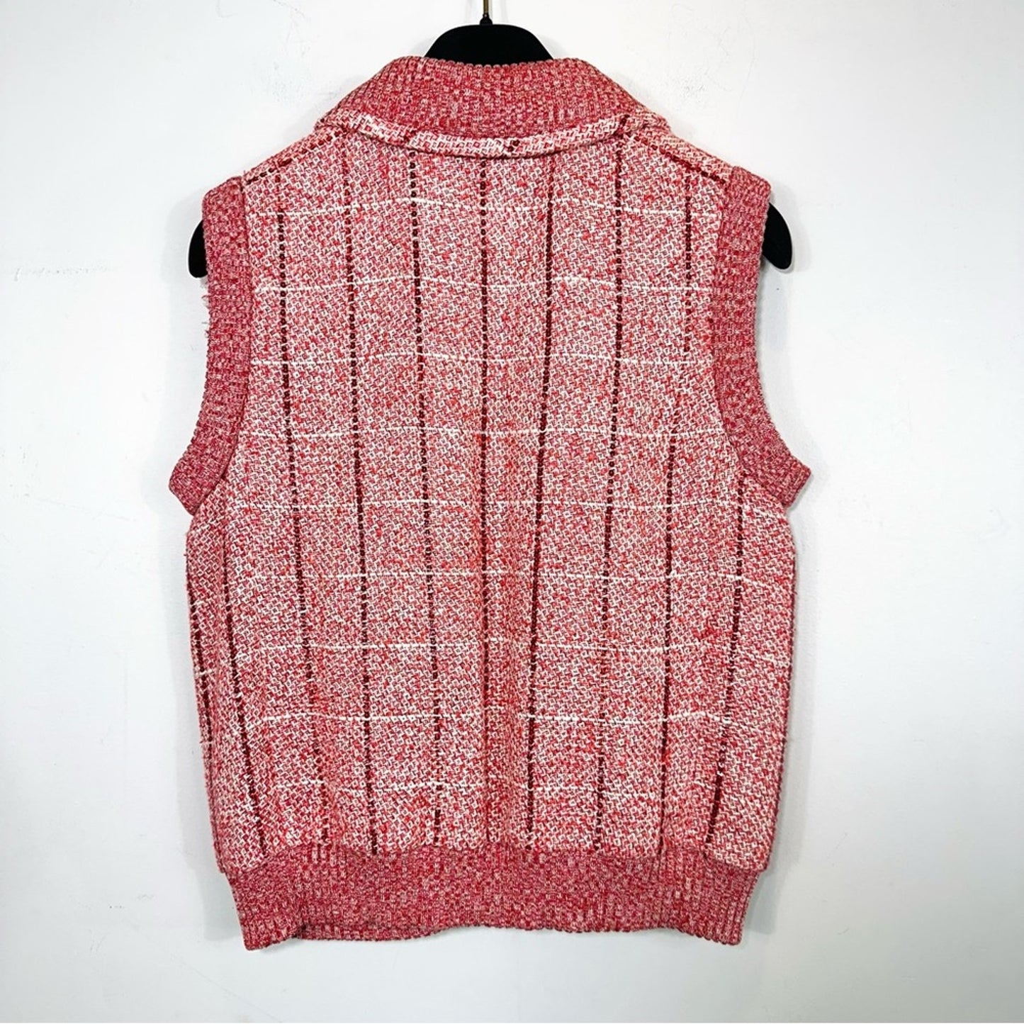 Chanel 2001 Vintage Karl Lagerfeld Spring Red White Sequin Tweed Vest FR 38 US 6