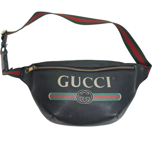 Gucci Web Calfskin Leather Black Logo Green and Red Strap Belt Bag Waist Bag