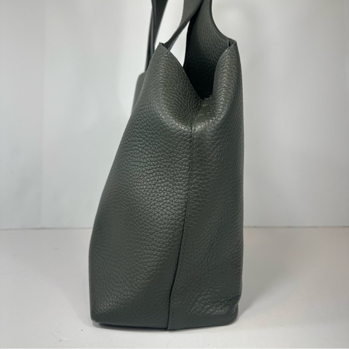 Cuyana System Tote 16-inch Pebbled Leather Dark Olive Green Minimalist Handbag