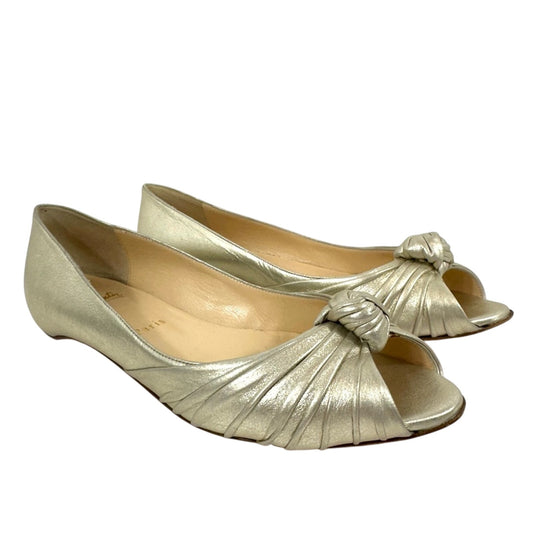 Christian Louboutin Turban Knot Open Toe Metallic Gold Leather Flats Size 38.5