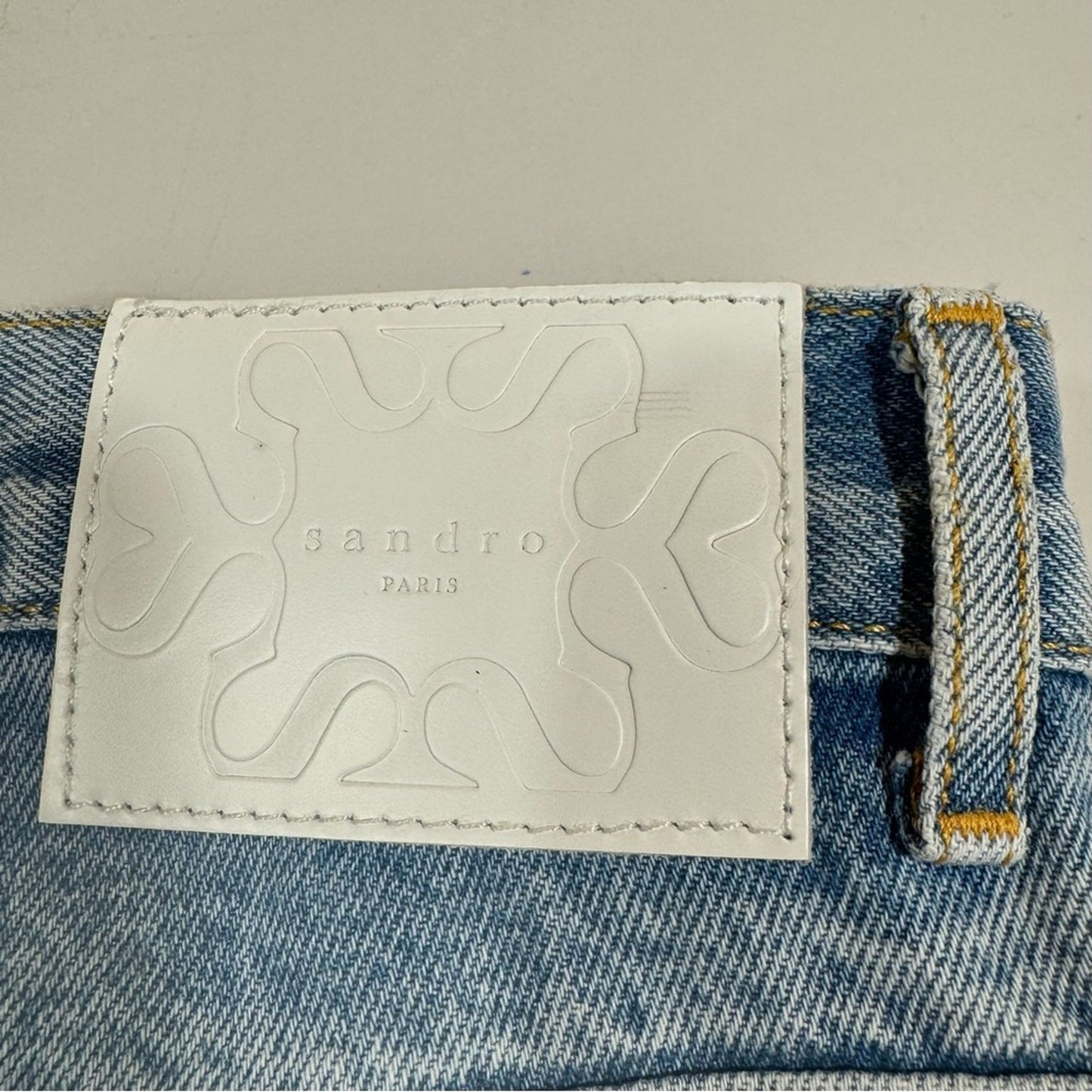 Sandro Paris Blea Daisy Flower Embroidered High Rise Blue Denim Jeans FR 40 US 8