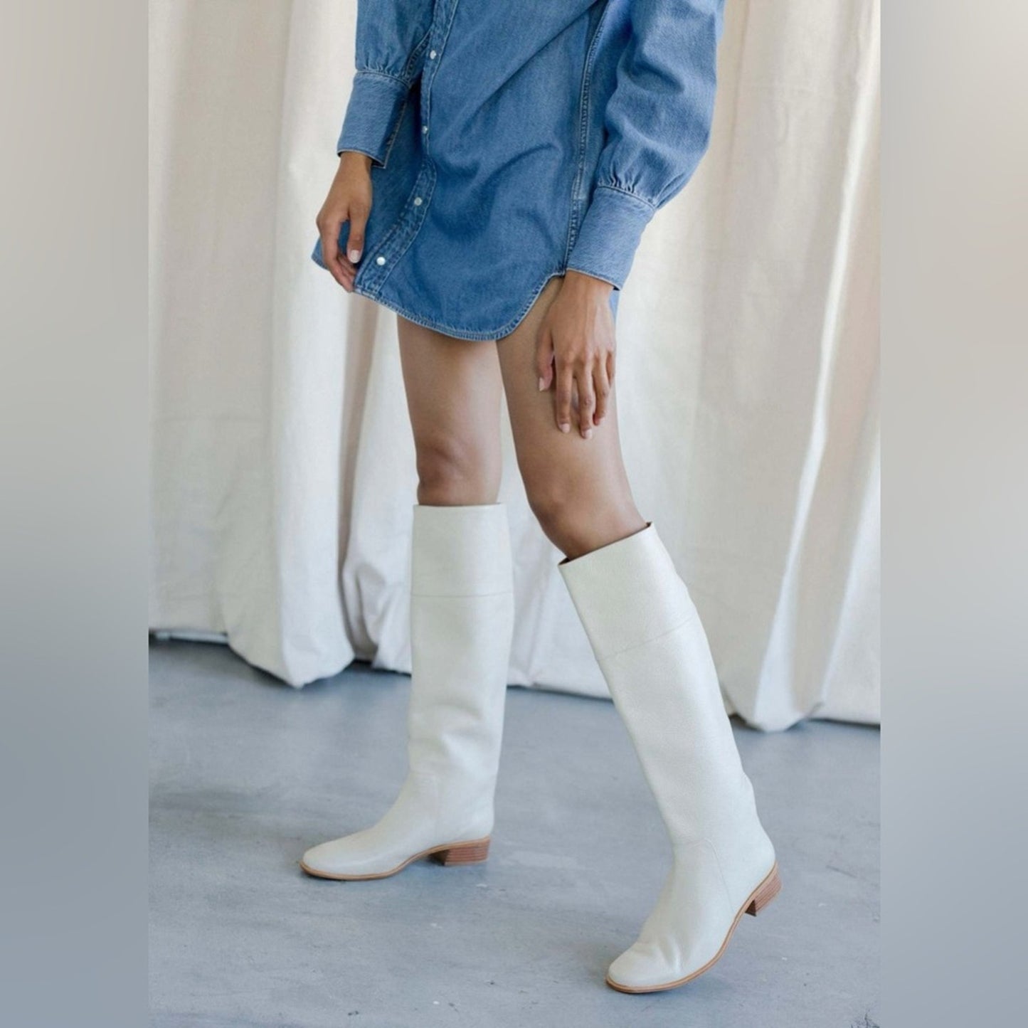 Rachel Comey Tall Thora Boot in Bone White Genuine Leather Knee High Boots 10