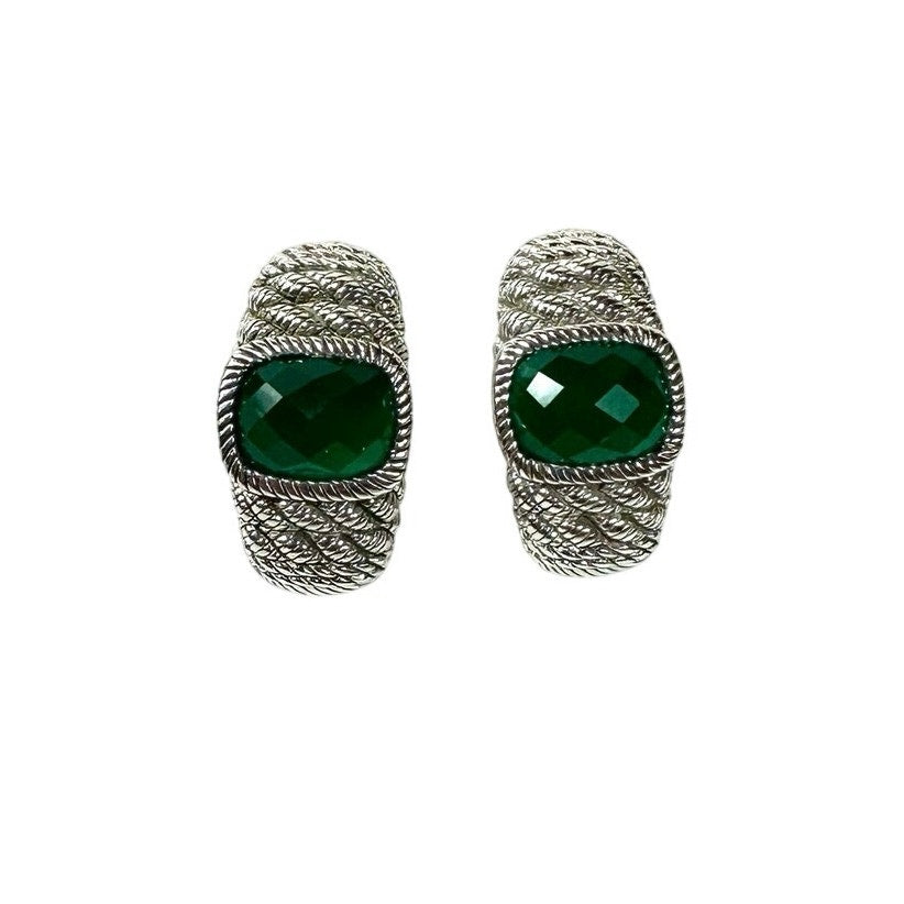 Judith Ripka Green Chalcedony Sterling Silver Clip Earrings