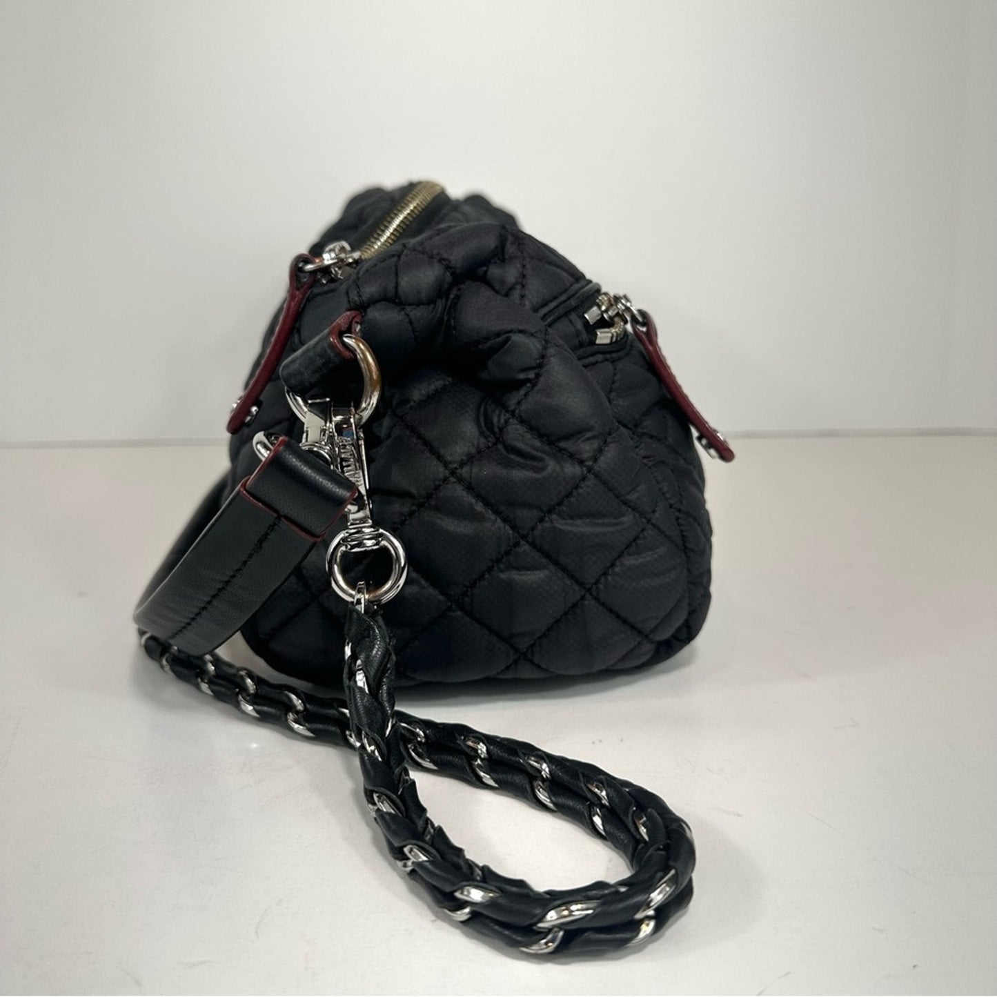 MZ Wallace Crosby Shoulder Quilted Nylon and Braided Leather Crossbody Handbag