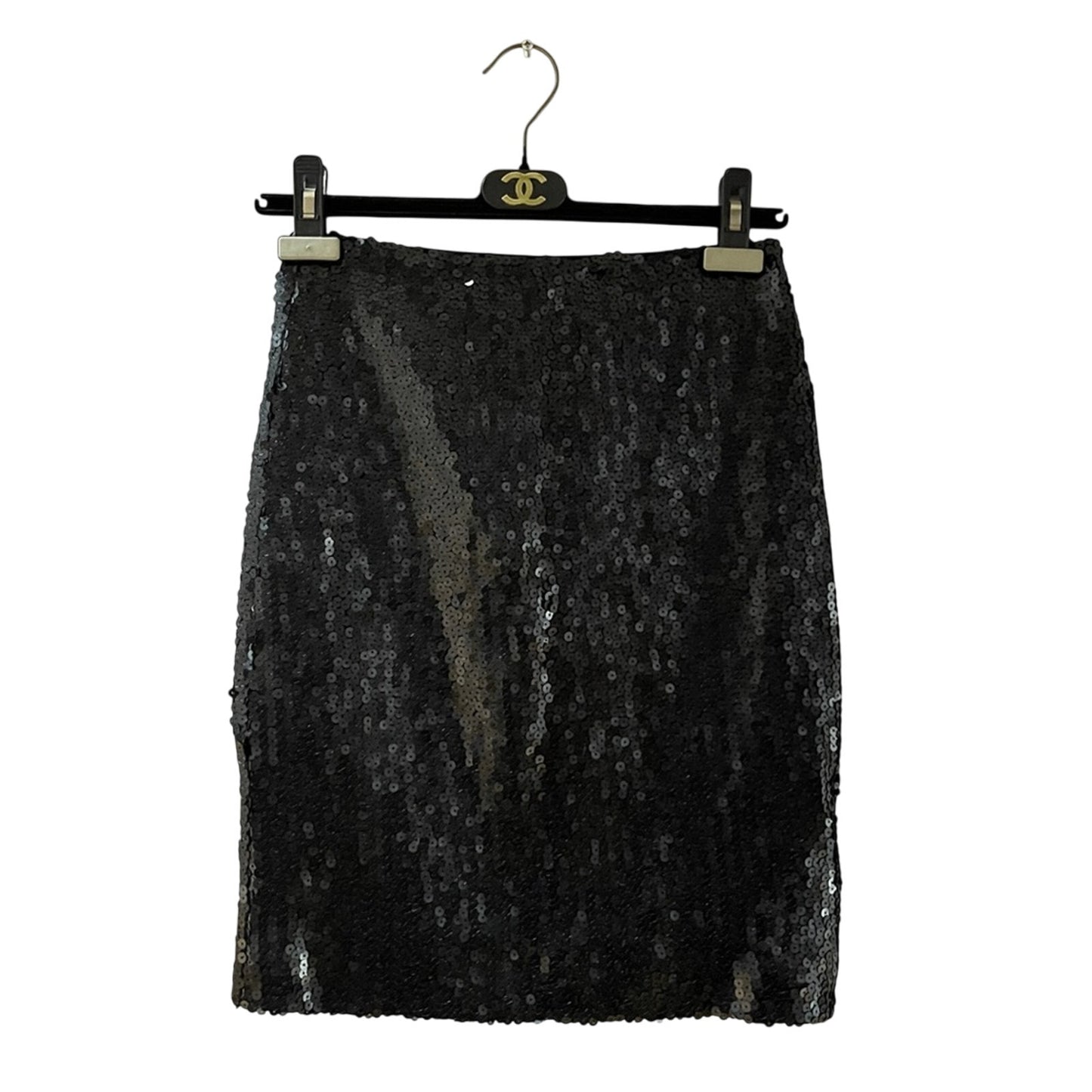 Chanel Spring 2007 NWT Black Gunmetal Sequin Pencil Skirt Interlocking CC zipper