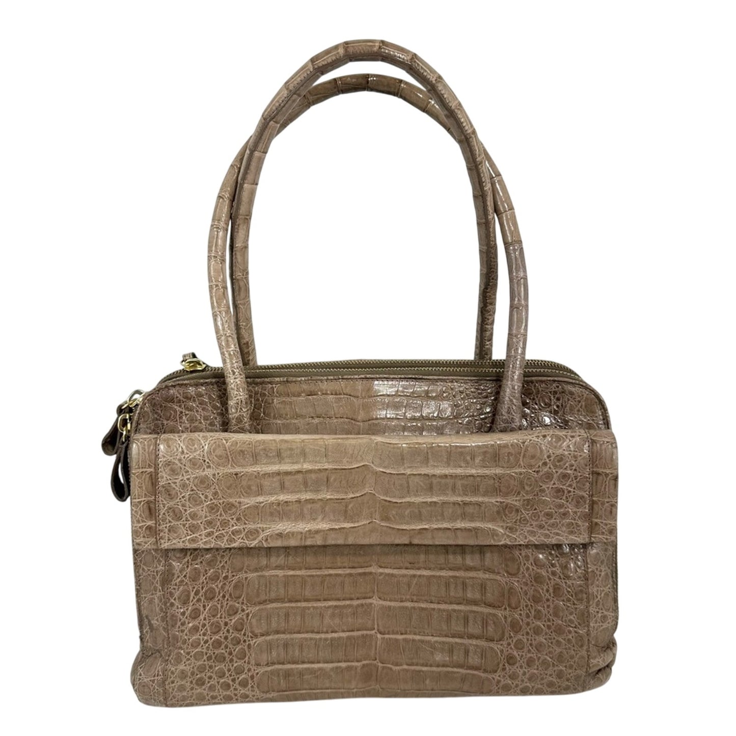 Nancy Gonzales Taupe Genuine Crocodile Double Handle Satchel Handbag