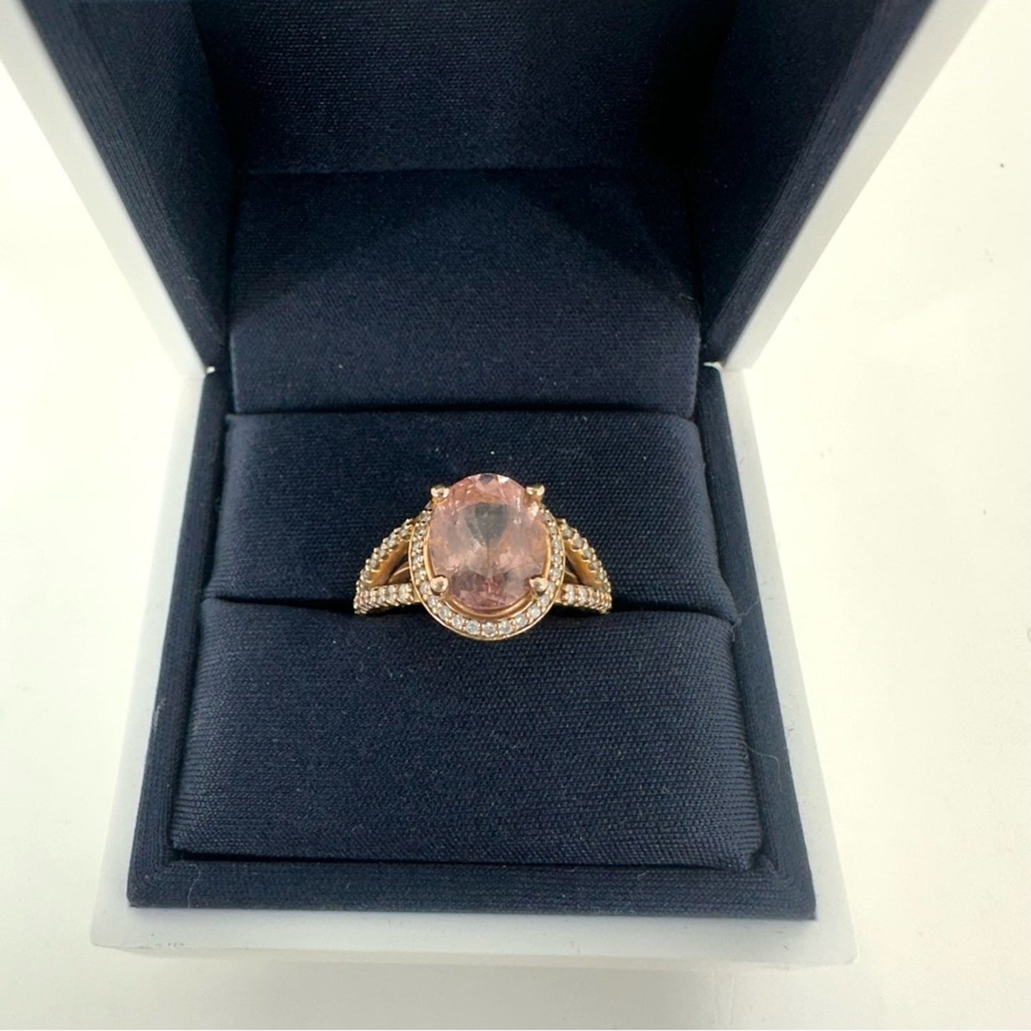 Morganite 2.26 Carat with diamond Halo 14k Rose Gold Engagement  Ring 5.25