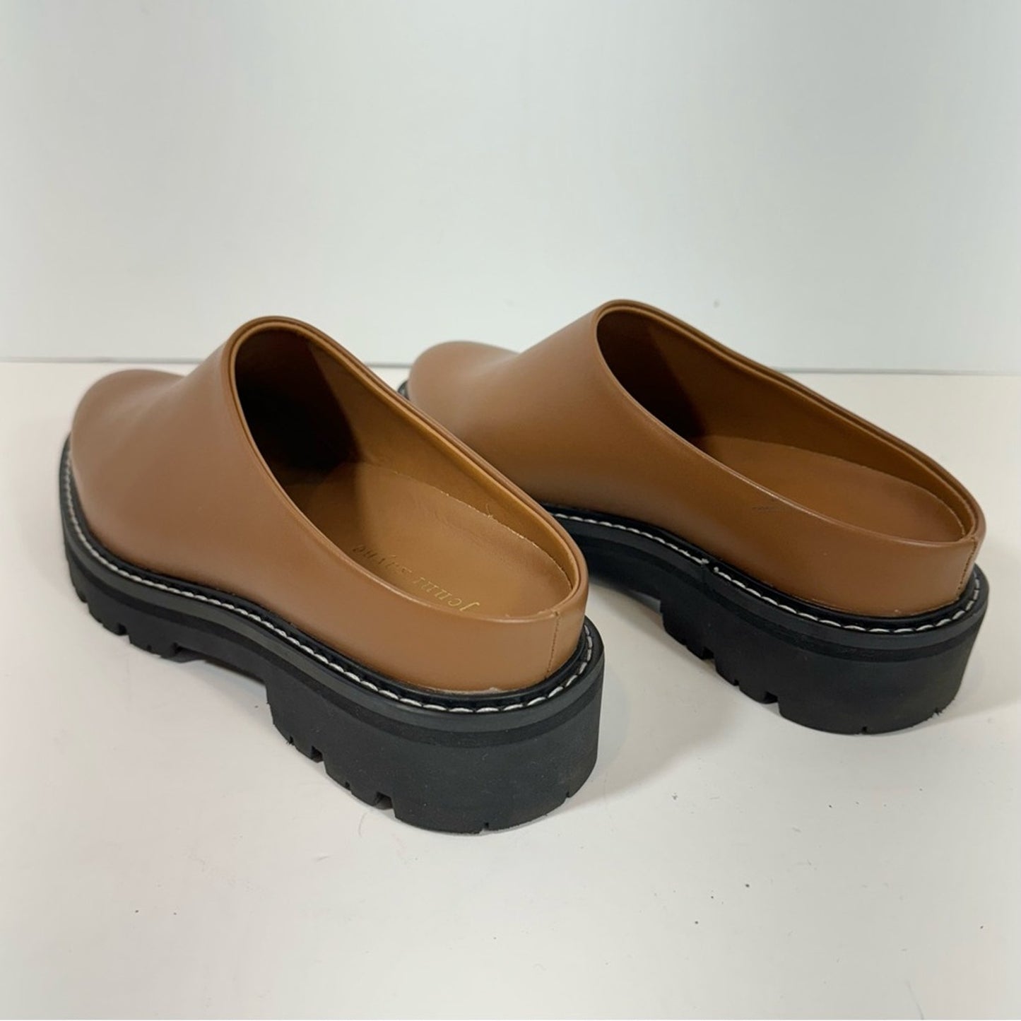 JENNI KAYNE Leather Canyon Brown Chunky Slip on Lug Mule Size EU 37 US 7