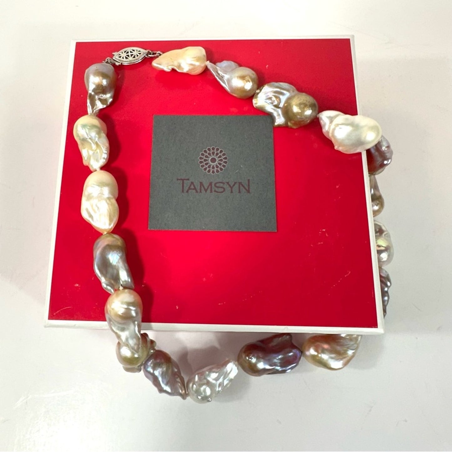 Tamsyn Baroque Pearl 19” Sterling Silver Hand Knotted Genuine Pearl Necklace