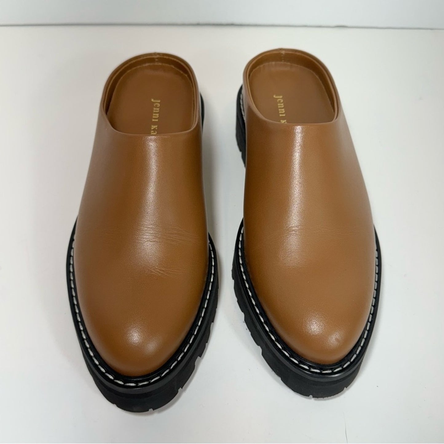 JENNI KAYNE Leather Canyon Brown Chunky Slip on Lug Mule Size EU 37 US 7