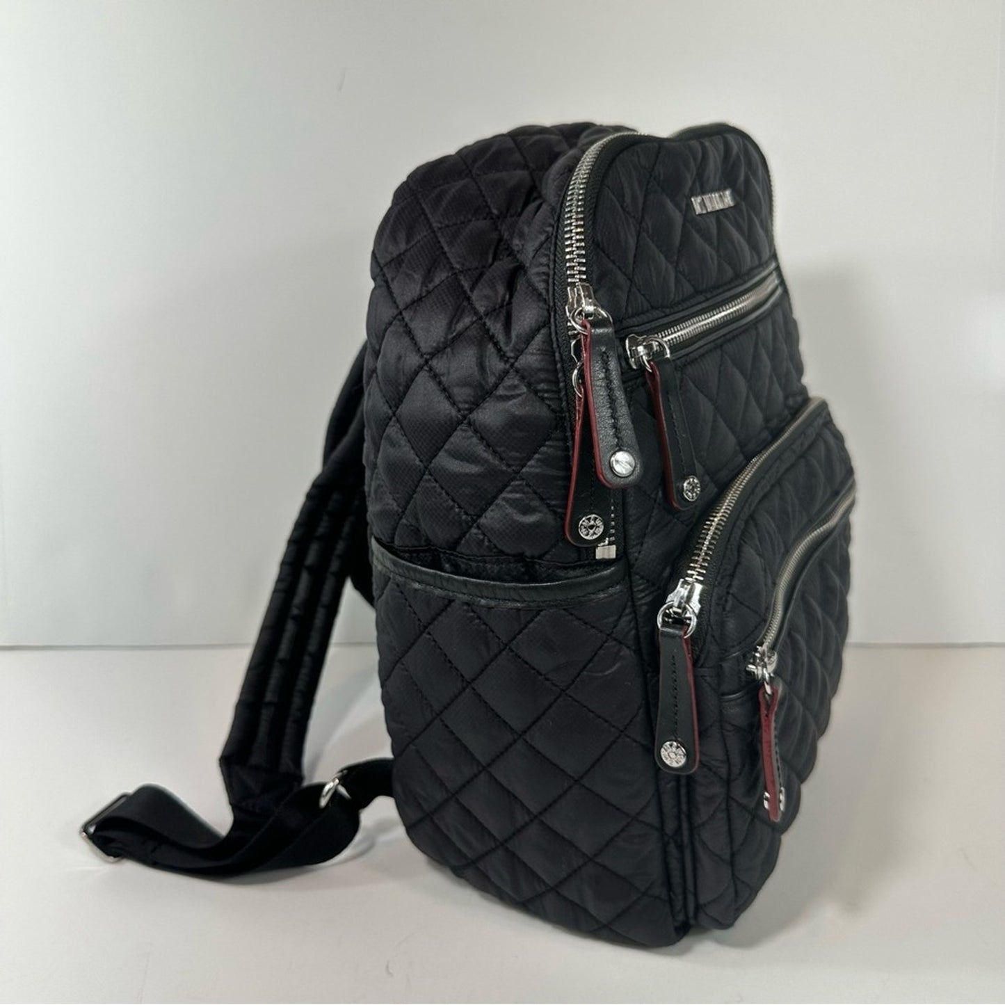 MZ Wallace Black Quilted Italian Leather Trim Small Crosby Backpack