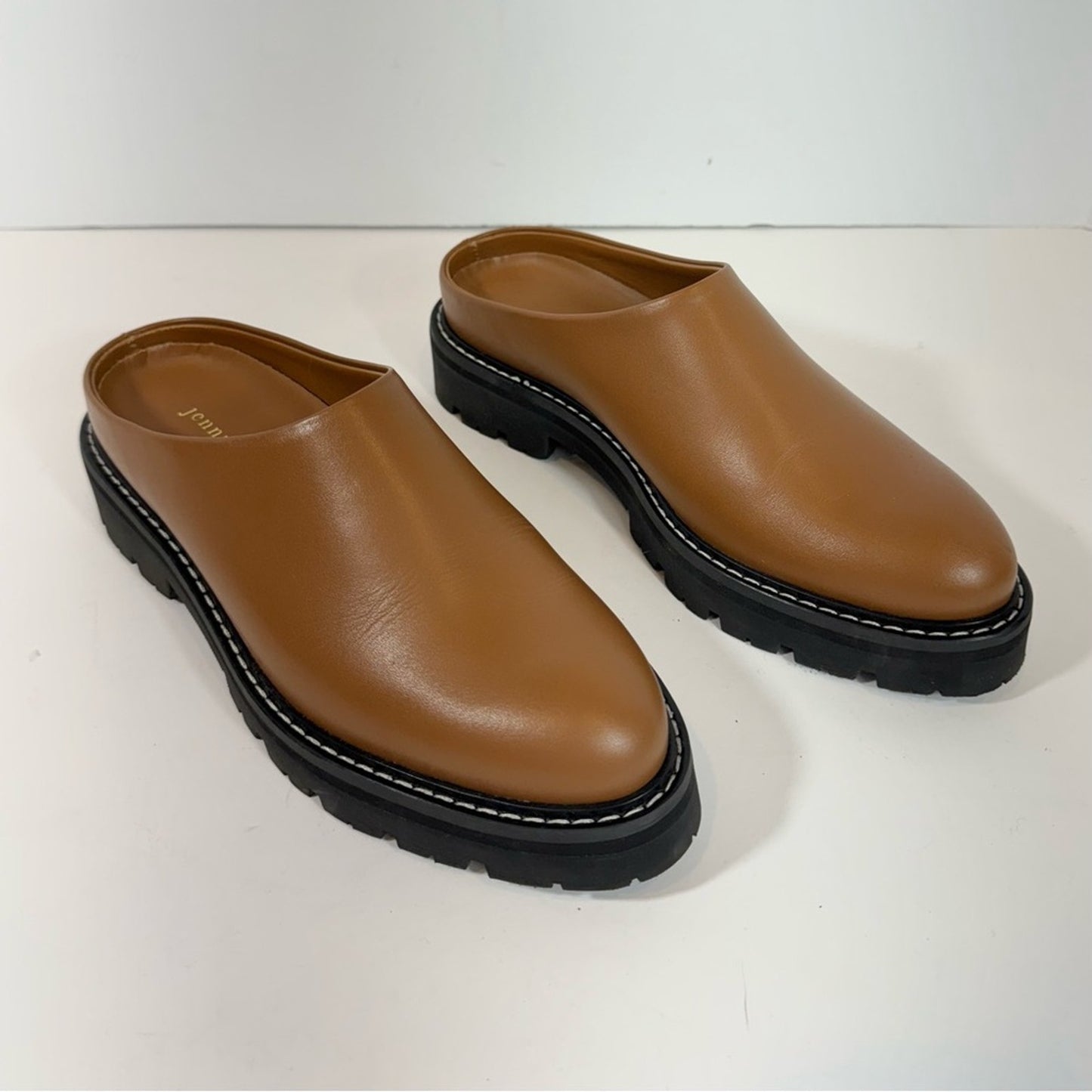 JENNI KAYNE Leather Canyon Brown Chunky Slip on Lug Mule Size EU 37 US 7