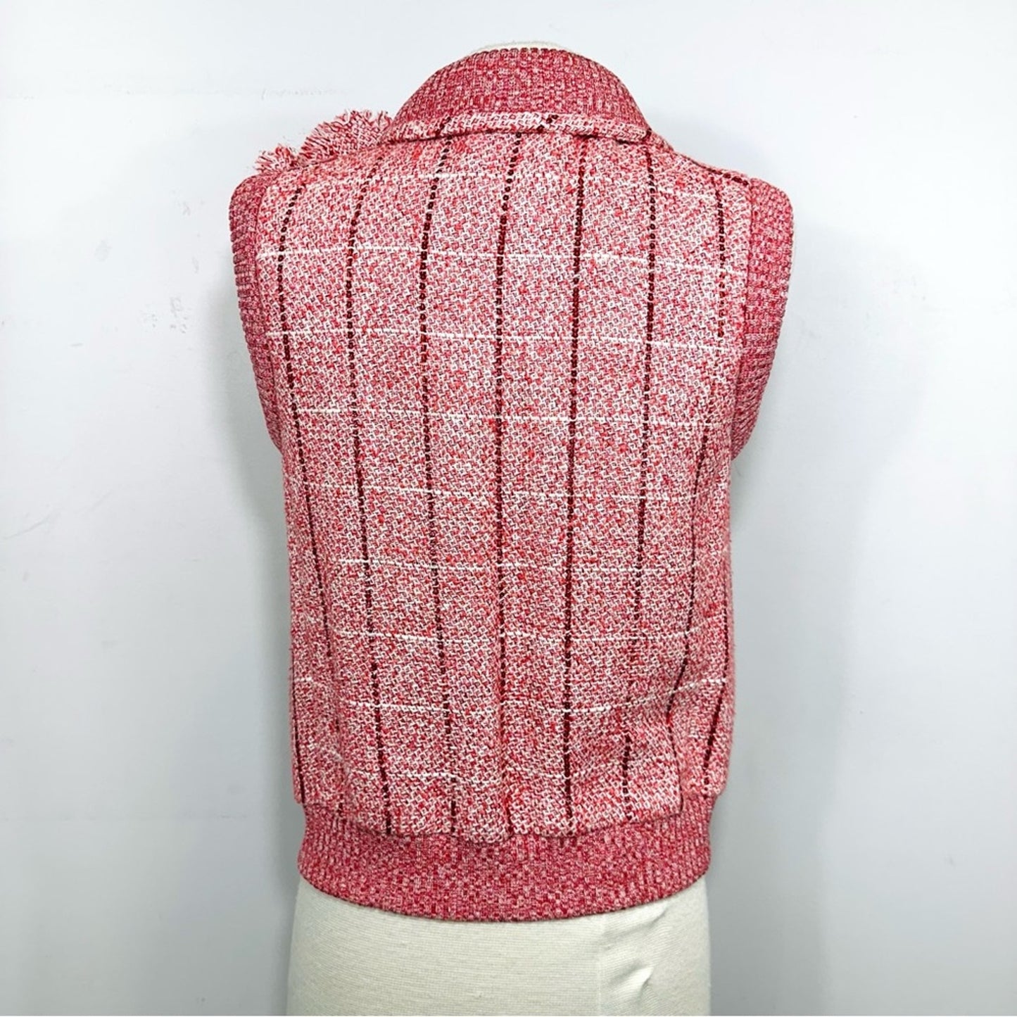 Chanel 2001 Vintage Karl Lagerfeld Spring Red White Sequin Tweed Vest FR 38 US 6
