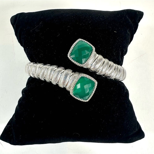 Judith Ripka Sterling Silver 925 Green Chalcedony Crystal Bypass Cuff Bracelet