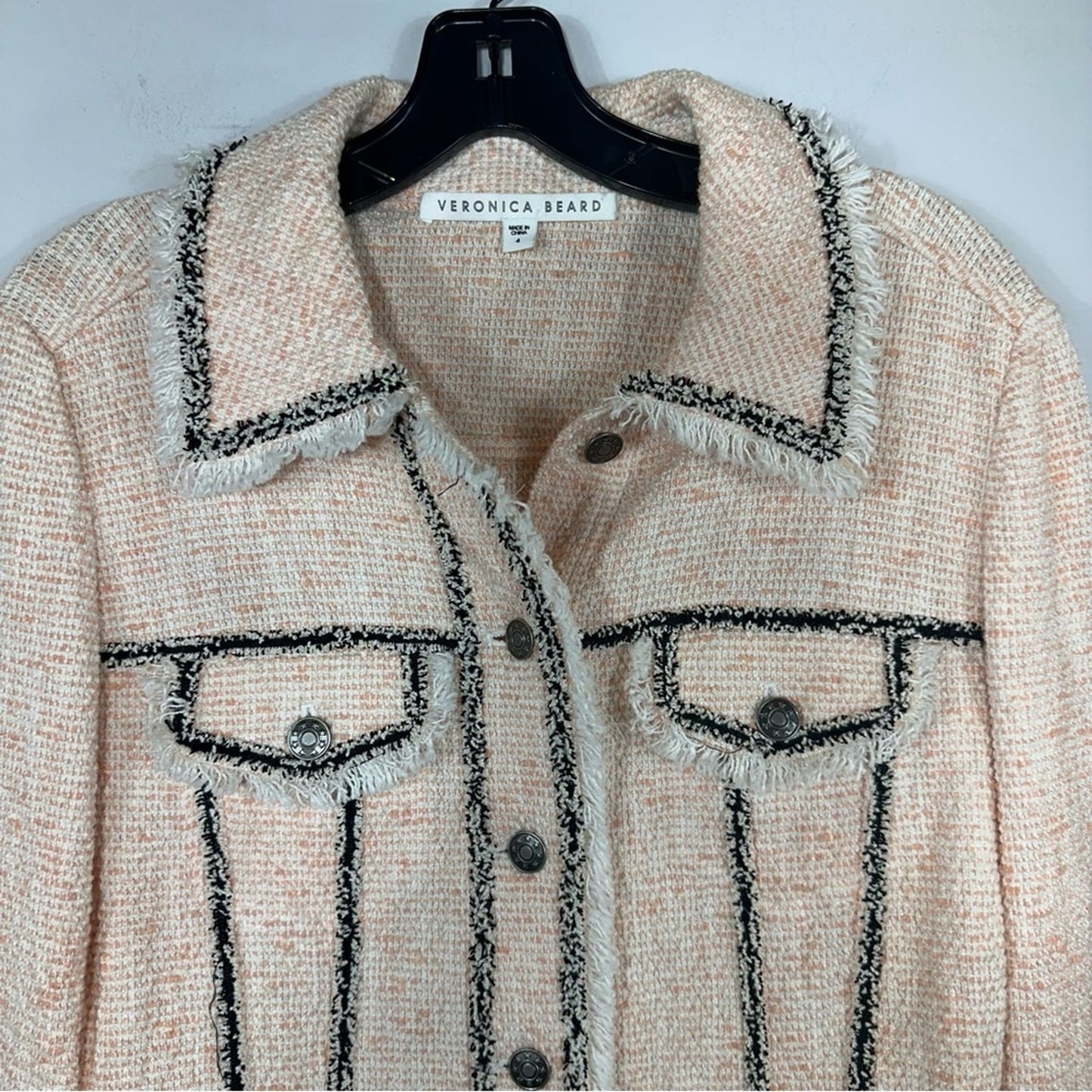 Veronica Beard Vita Crop Pink Tweed Button Front Jacket Size 4