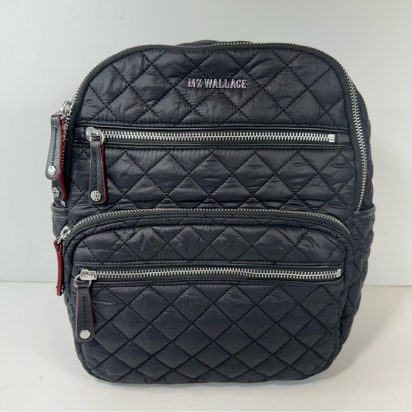 MZ Wallace Black Quilted Italian Leather Trim Small Crosby Backpack