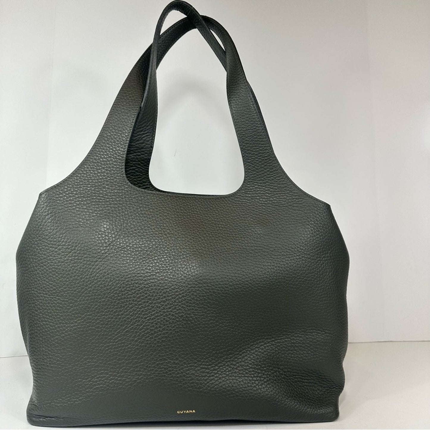 Cuyana System Tote 16-inch Pebbled Leather Dark Olive Green Minimalist Handbag