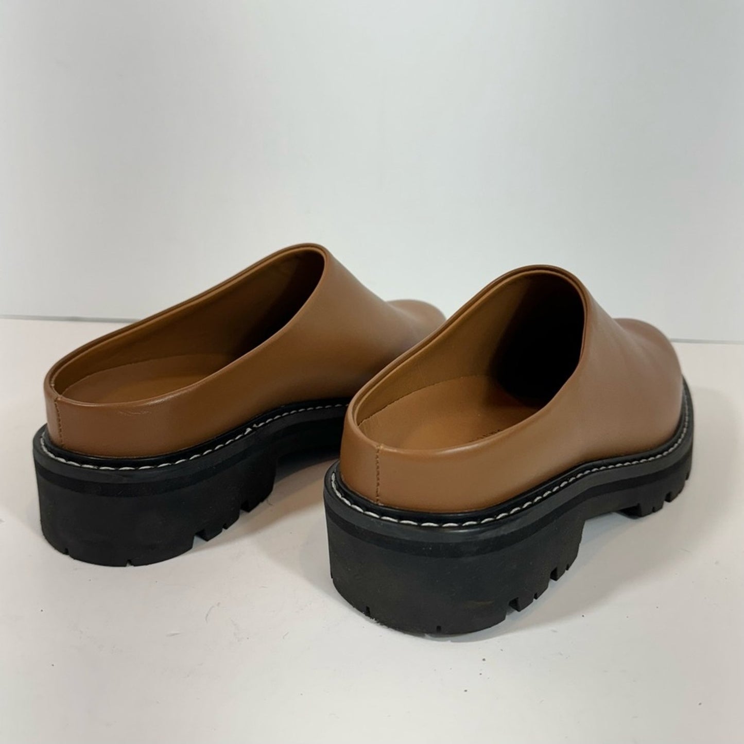 JENNI KAYNE Leather Canyon Brown Chunky Slip on Lug Mule Size EU 37 US 7