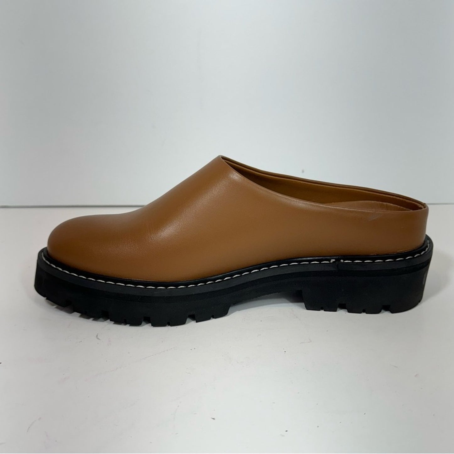 JENNI KAYNE Leather Canyon Brown Chunky Slip on Lug Mule Size EU 37 US 7