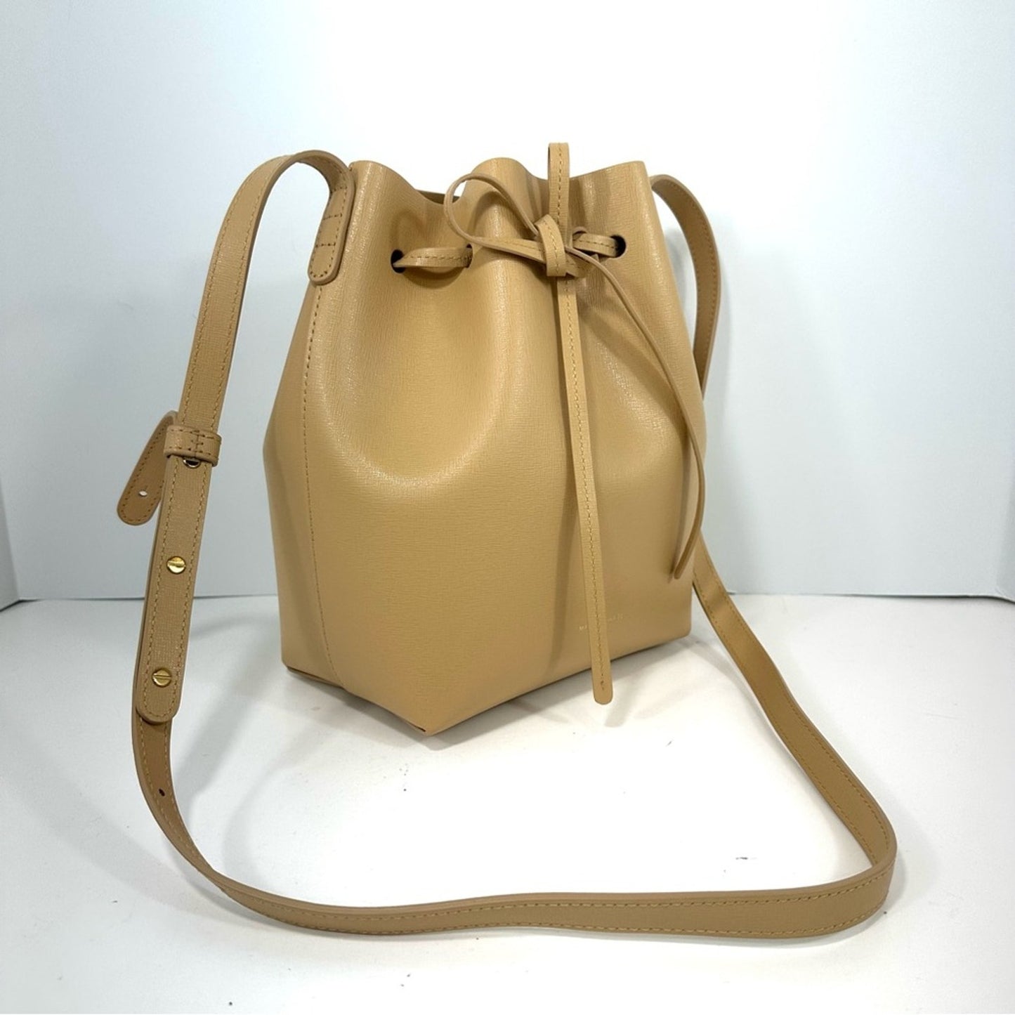 Mansur Gavriel Beige Leather Drawstring Crossbody mini Crossbody Bucket Bag