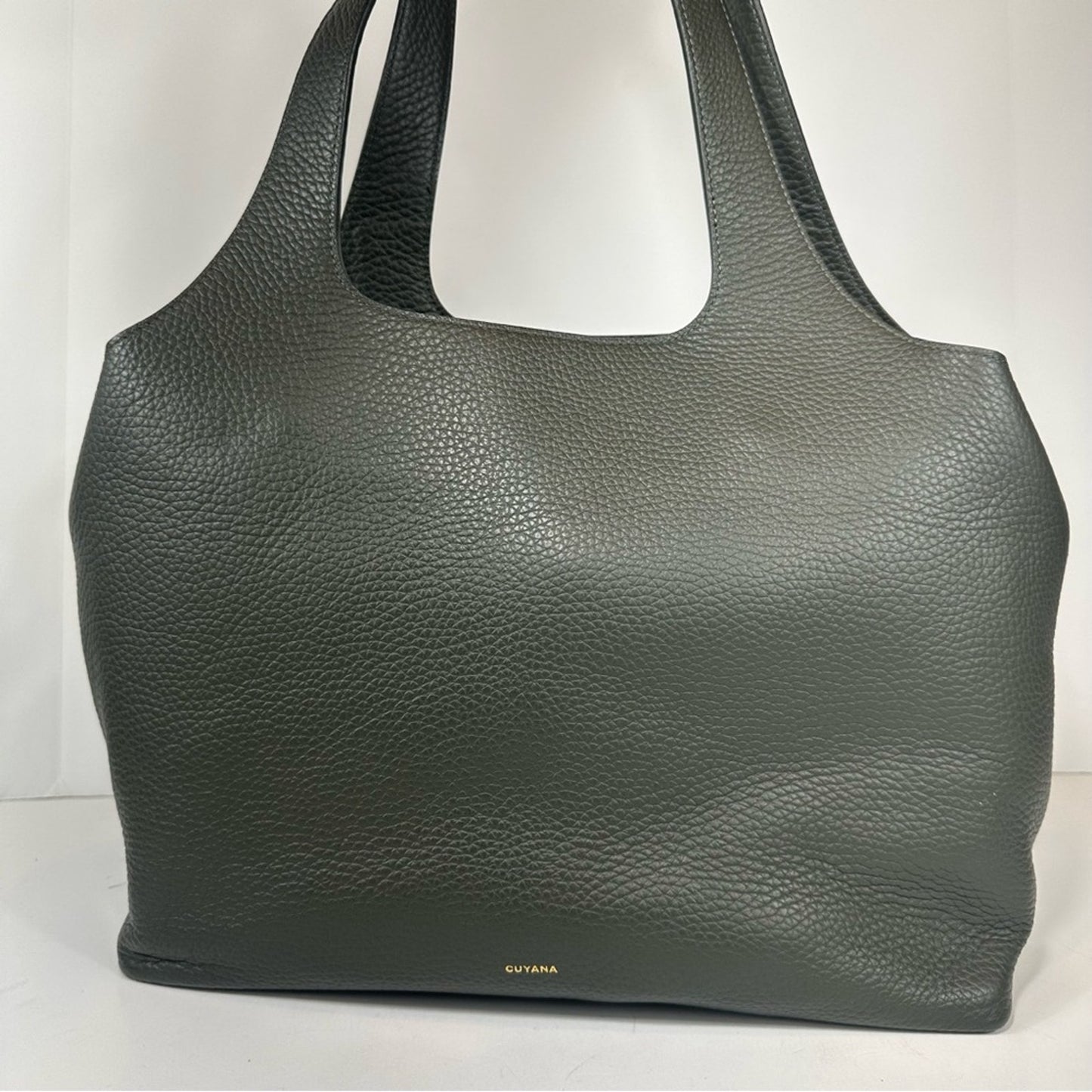 Cuyana System Tote 16-inch Pebbled Leather Dark Olive Green Minimalist Handbag