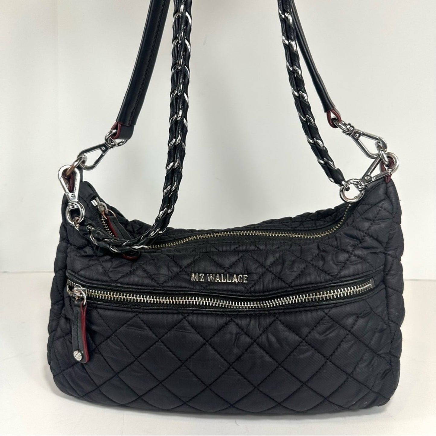 MZ Wallace Crosby Shoulder Quilted Nylon and Braided Leather Crossbody Handbag