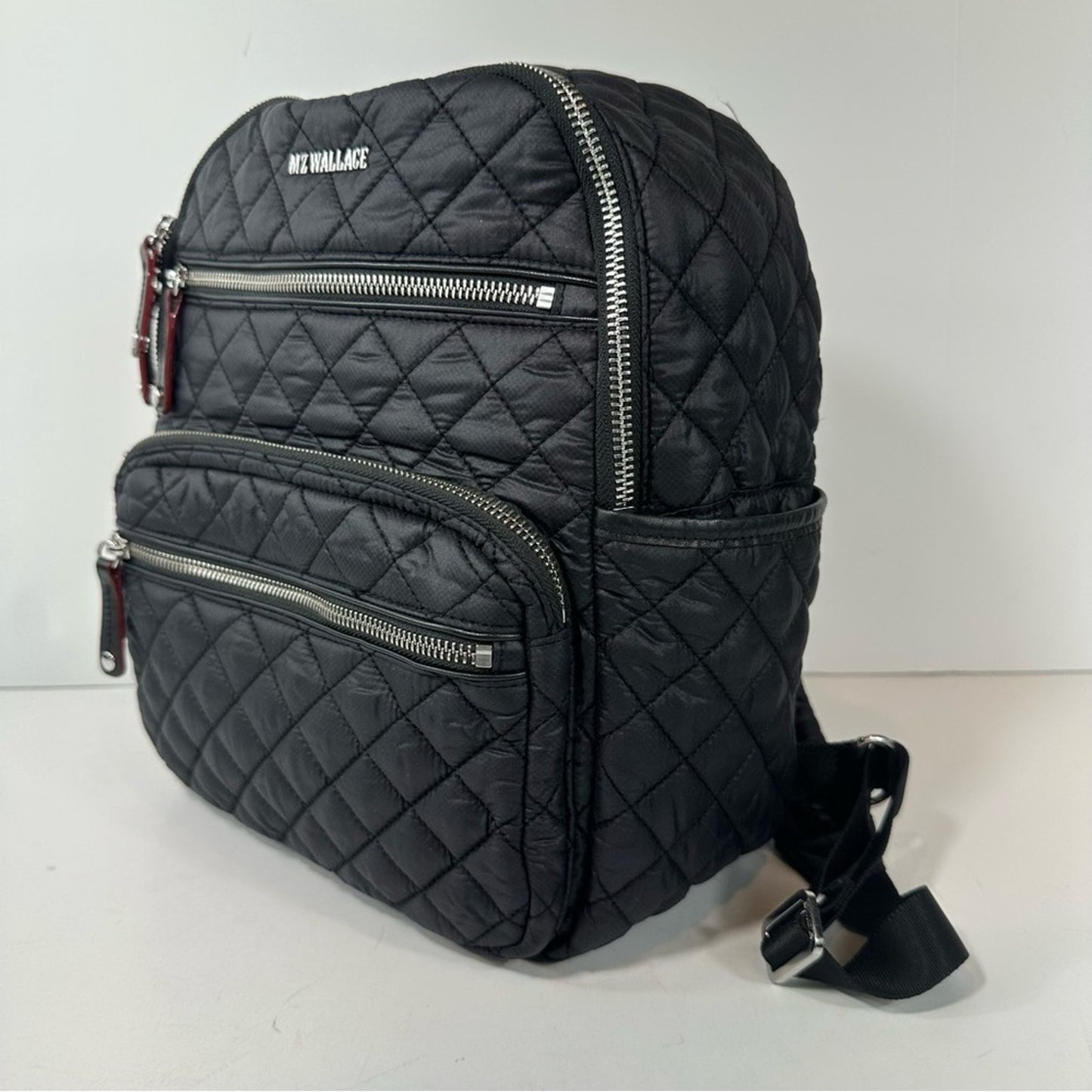 MZ Wallace Black Quilted Italian Leather Trim Small Crosby Backpack