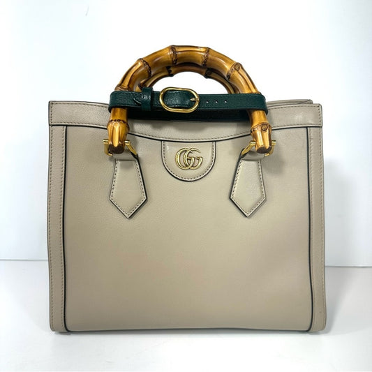 GUCCI Small Diana Taupe Beige Leather Structured Bamboo Handle Tote Handbag