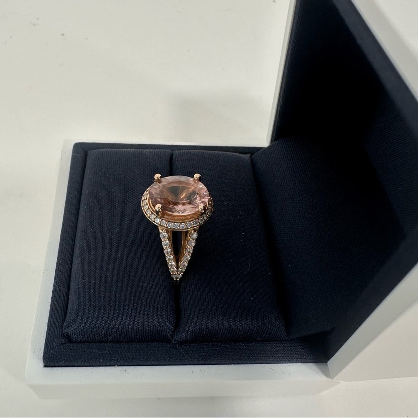 Morganite 2.26 Carat with diamond Halo 14k Rose Gold Engagement  Ring 5.25