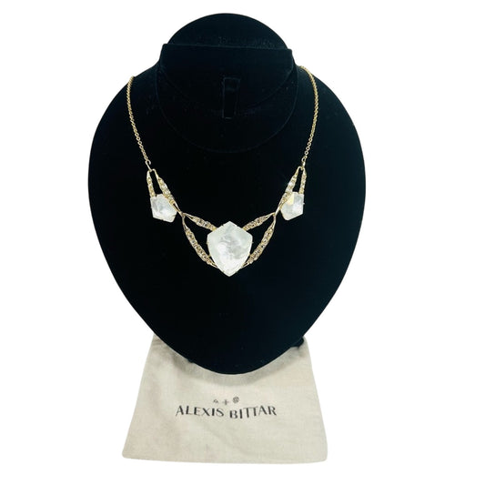 Alexis Bittar White Lucite rhinestones & Gold Tone Pendant Statement Necklace