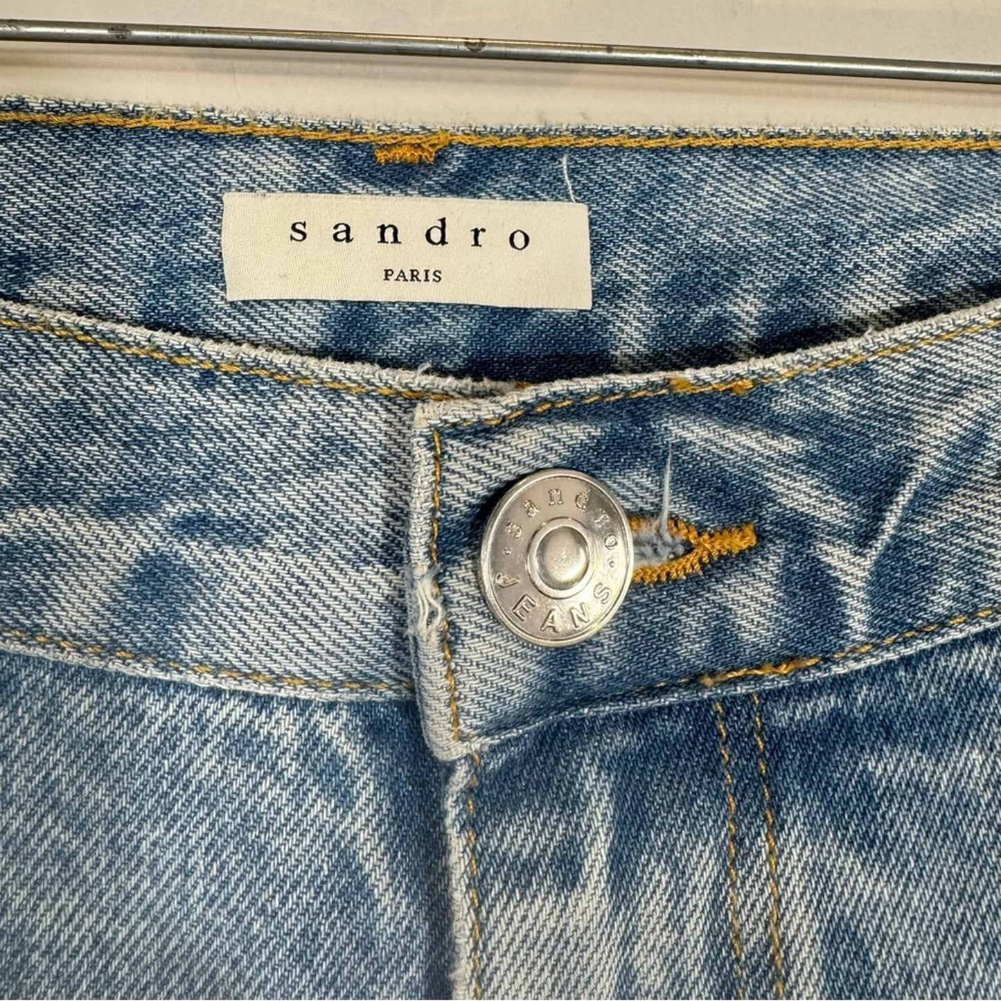 Sandro Paris Blea Daisy Flower Embroidered High Rise Blue Denim Jeans FR 40 US 8