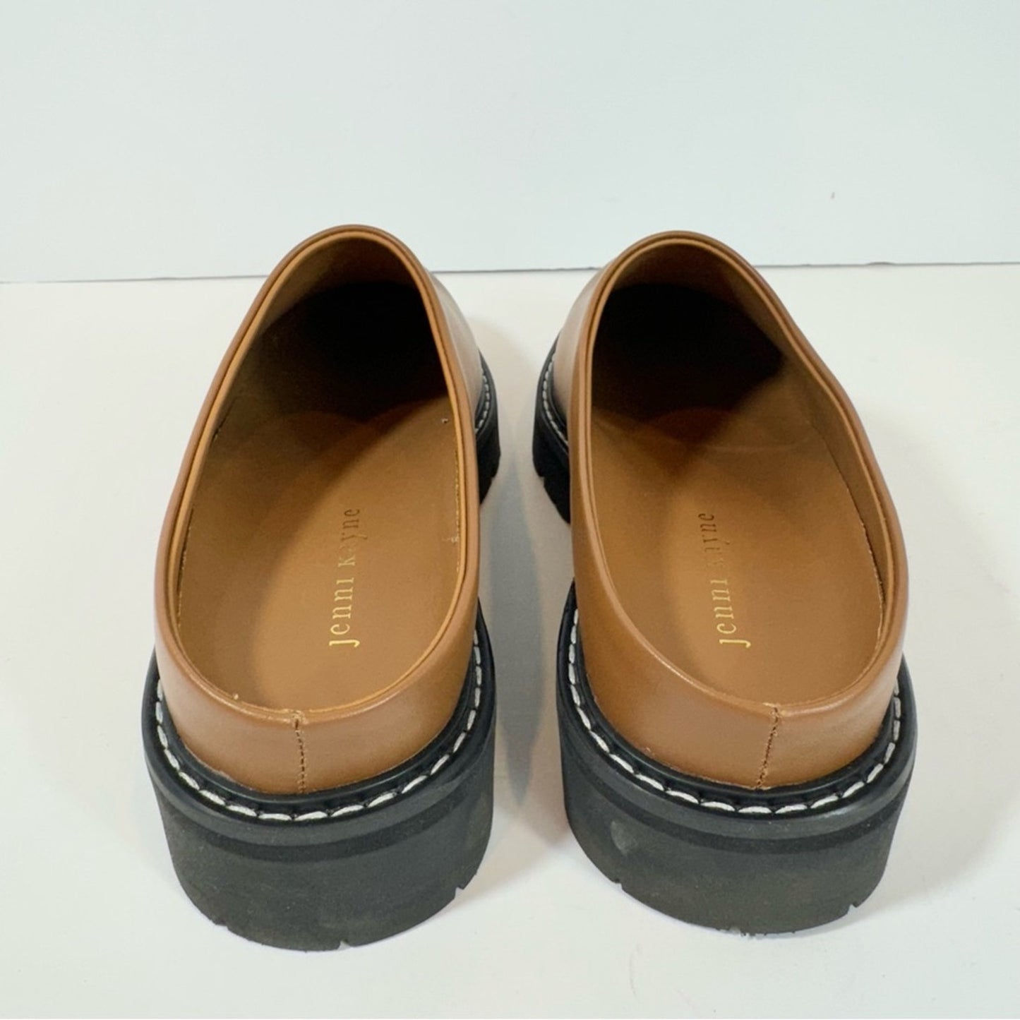 JENNI KAYNE Leather Canyon Brown Chunky Slip on Lug Mule Size EU 37 US 7