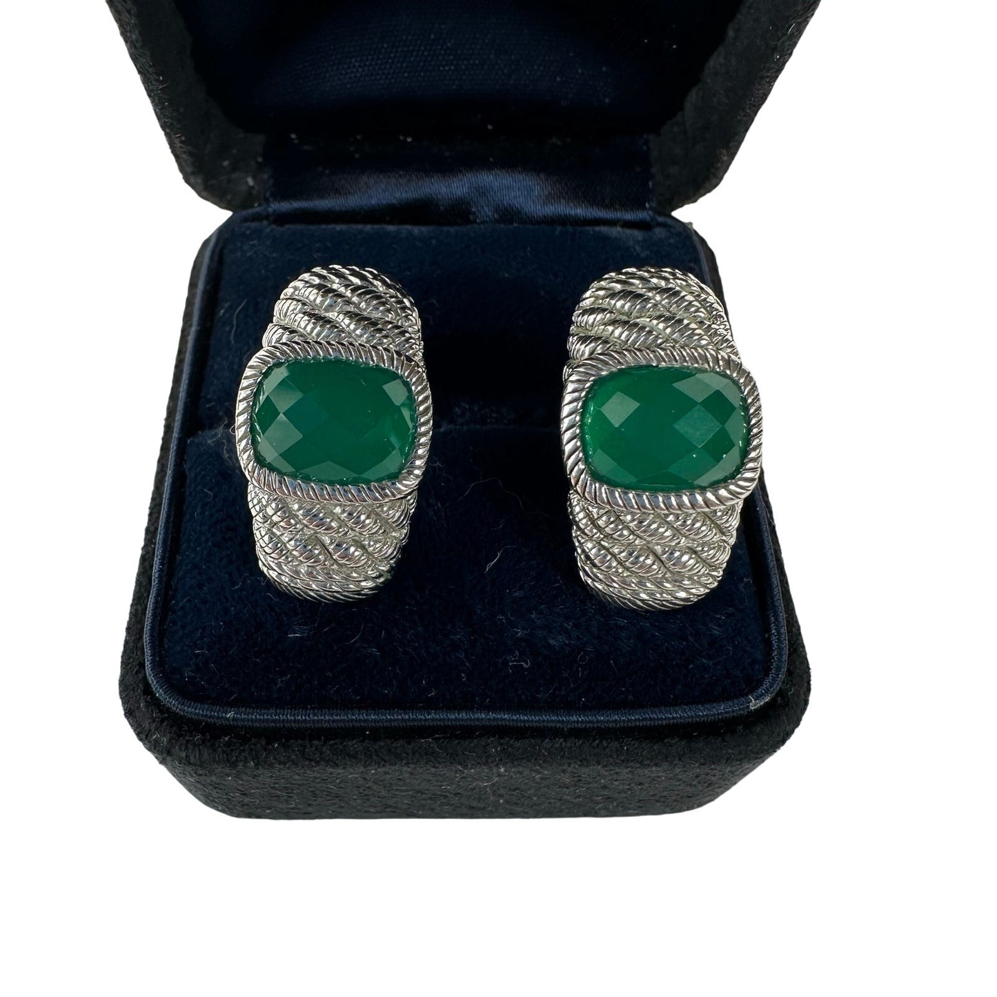 Judith Ripka Green Chalcedony Sterling Silver Clip Earrings