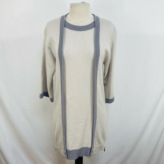 CHANEL Grey Cashmere Sweater Cardigan Dress with Silver Zipper And Button Detail