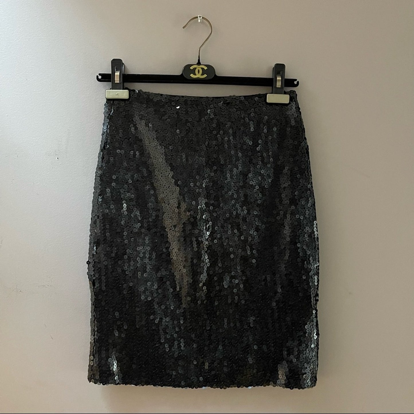 Chanel Spring 2007 NWT Black Gunmetal Sequin Pencil Skirt Interlocking CC zipper